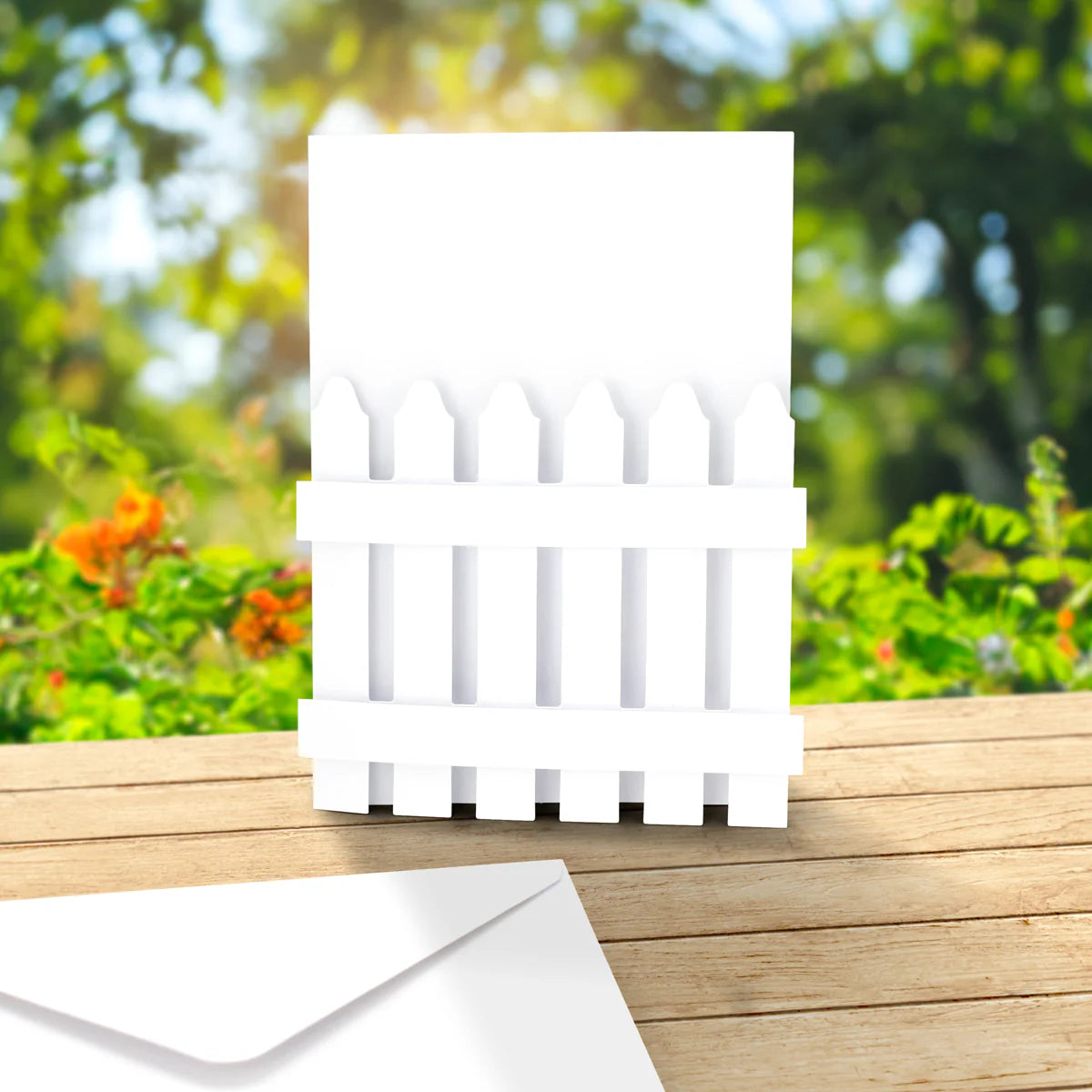 White 5x7 Picket Fence Cards & Envelopes, Pack of 12