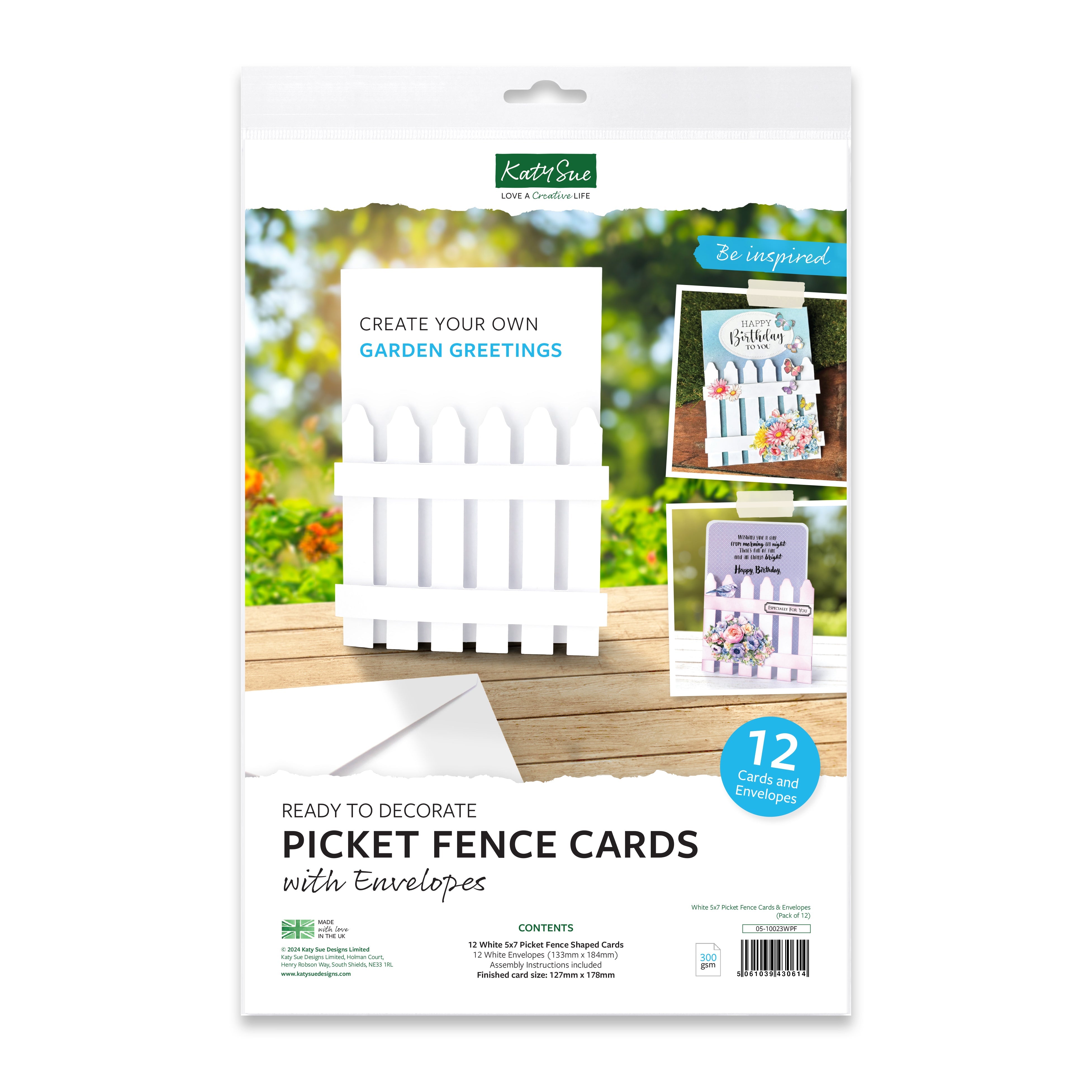 White 5x7 Picket Fence Cards & Envelopes, Pack of 12