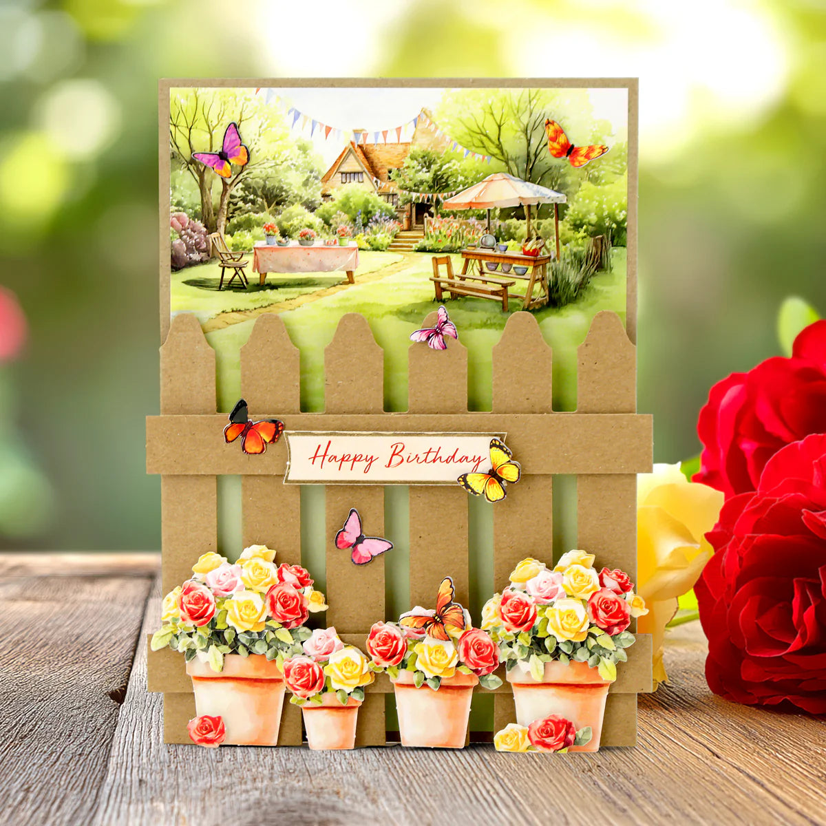 Kraft 5x7 Picket Fence Cards & Envelopes, Pack of 12