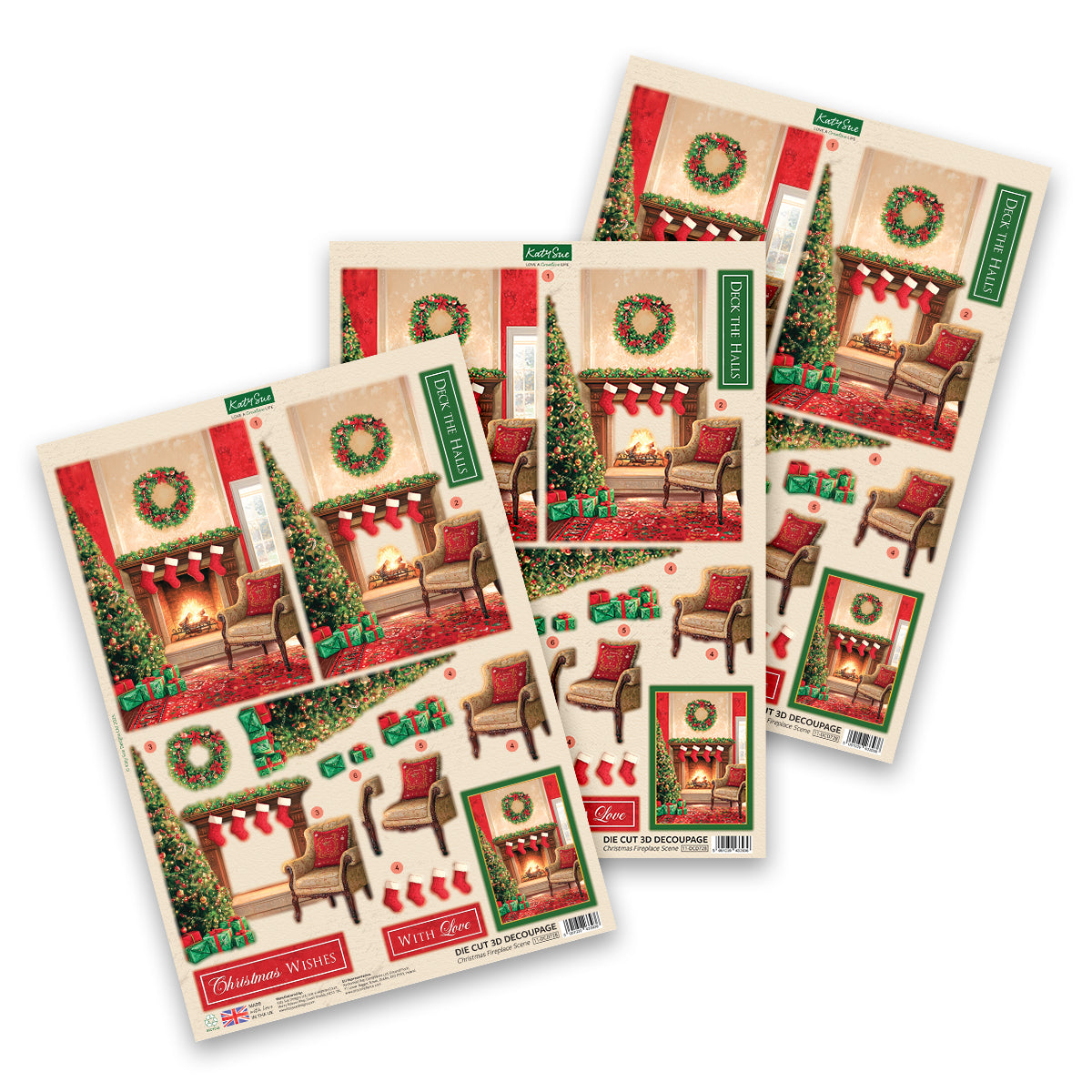 Katy Sue Designs Die Cut Decoupage – Christmas Fireplace Scene (pack of 3)