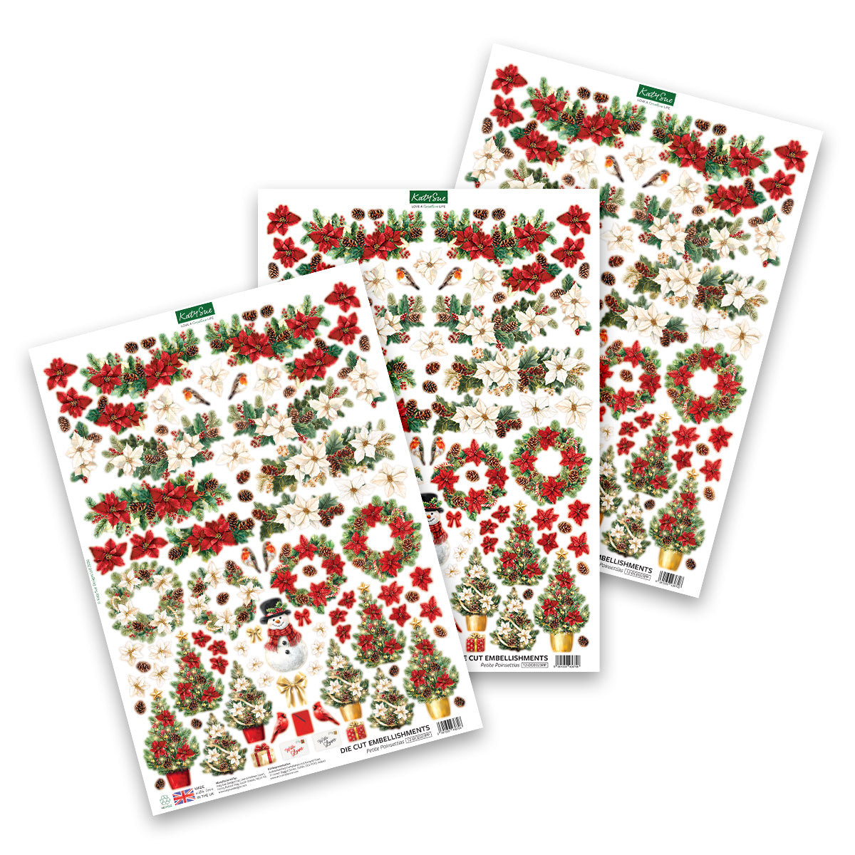Petite Poinsettias Die Cut Embellishments, 3 sheets