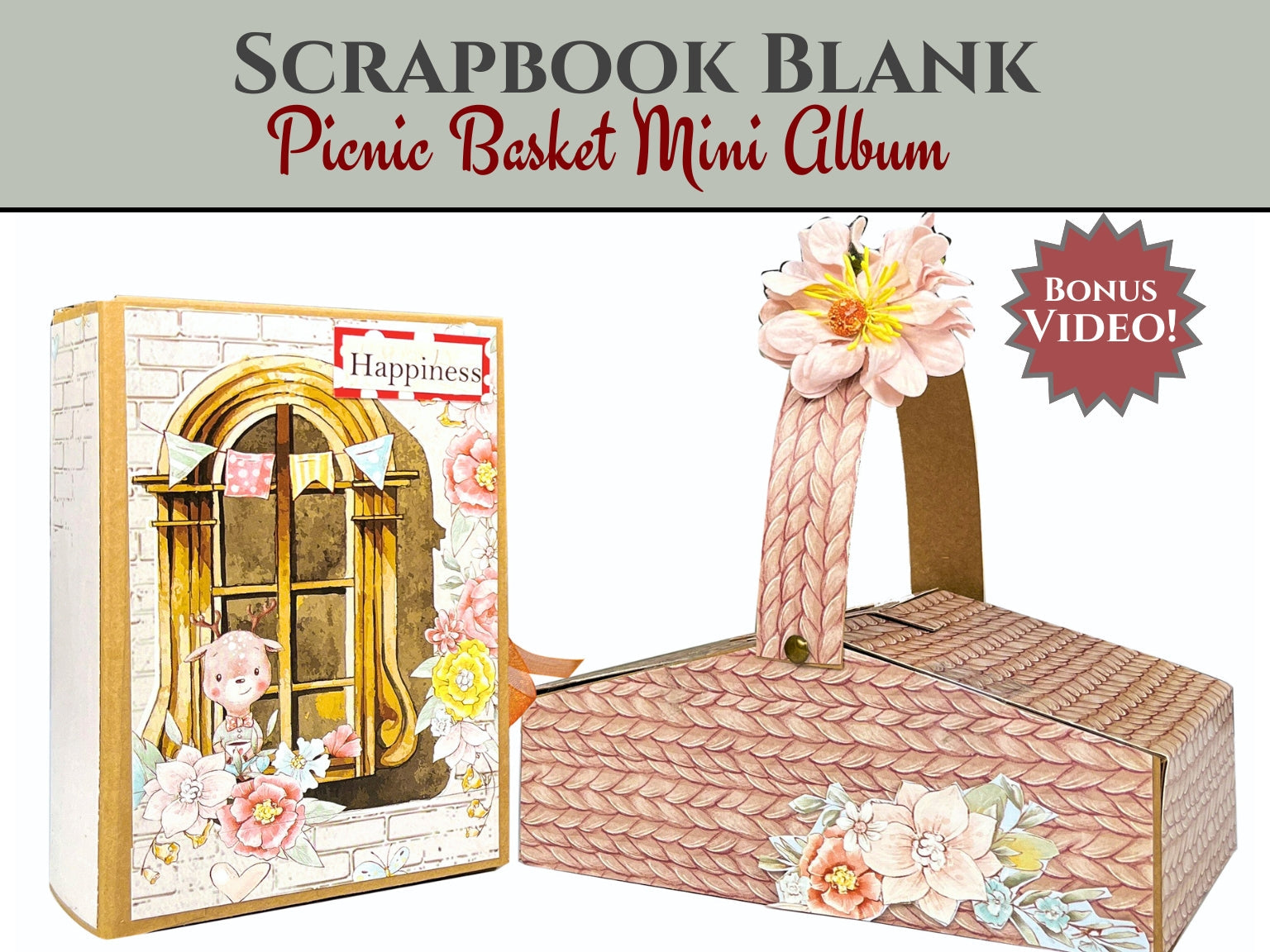 CrafTreat Picnic Basket Mini Album DIY Scrapbook Blank - Kraft