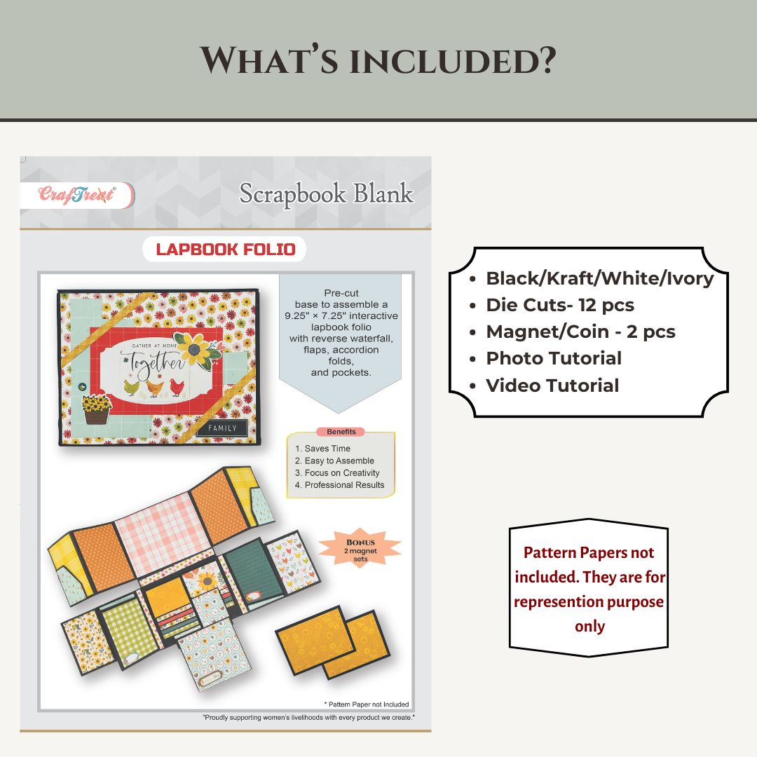 CrafTreat Scrapbook Blank Precut Album Base - LapBook Folio - Kraft