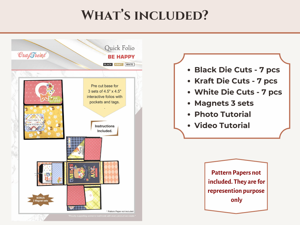 Craftreat Scrapbook Blank Quick Folio - Be Happy - Black, Kraft and White