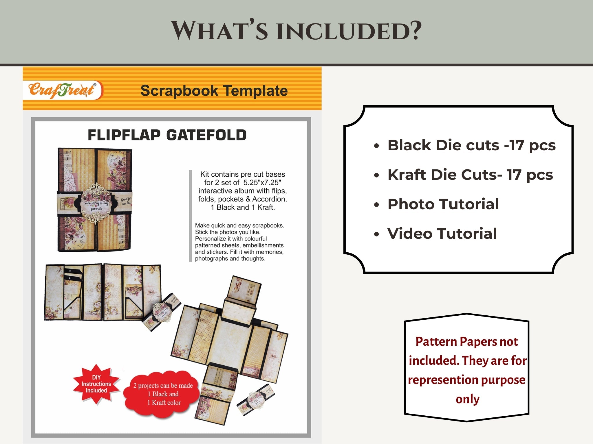 CrafTreat Scrapbook Blanks - FlipFlap Gatefold - Black & Kraft Color