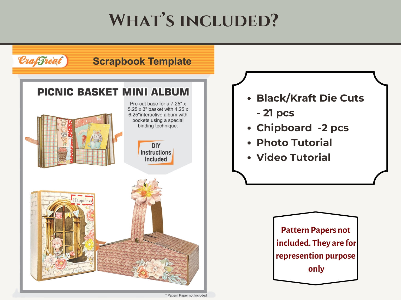 CrafTreat Picnic Basket Mini Album DIY Scrapbook Blank - Kraft