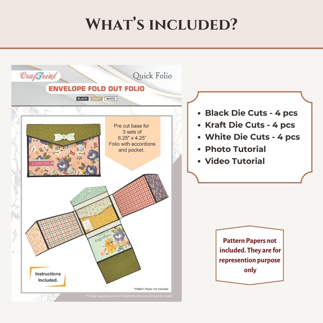 CrafTreat Scrapbook Blank Quick Folio - Envelope Fold Up Folio - Black, White, Kraft