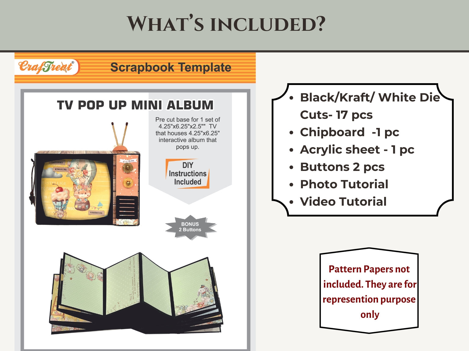 CrafTreat Scrapbook Blank Precut Album Base - TV Pop Up Mini Album - White