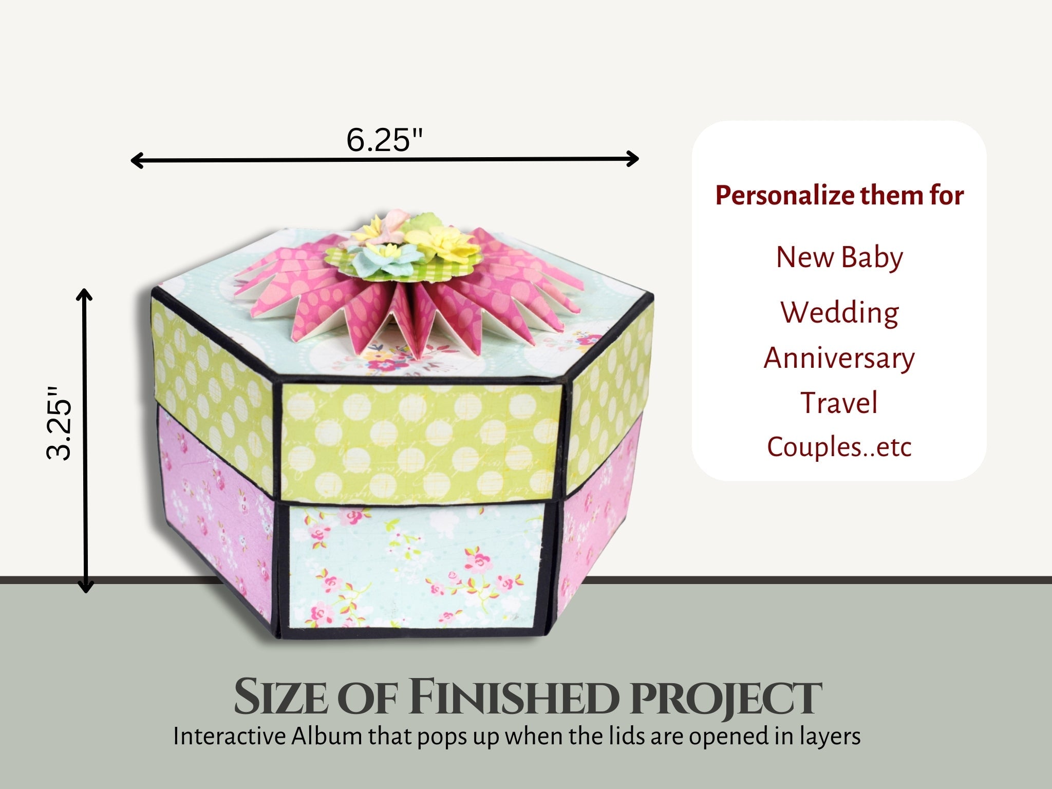 CrafTreat Scrapbook Blanks - Hexagon Explosion Box - Black & Kraft Color