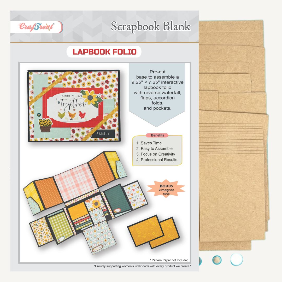 CrafTreat Scrapbook Blank Precut Album Base - LapBook Folio - Kraft