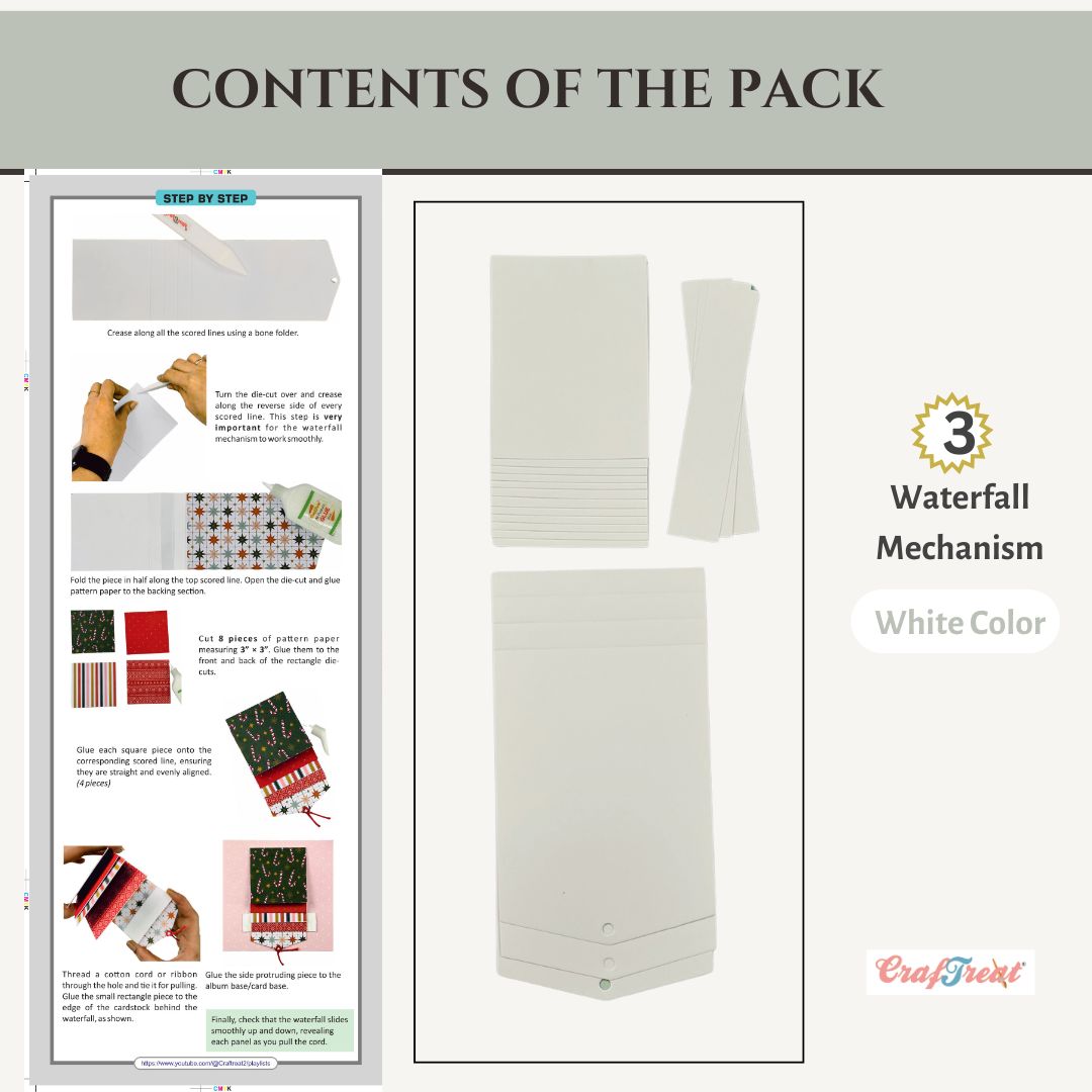 CrafTreat Scrapbook Blank Precut Base - Waterfall Mechanism White - 3"x3"