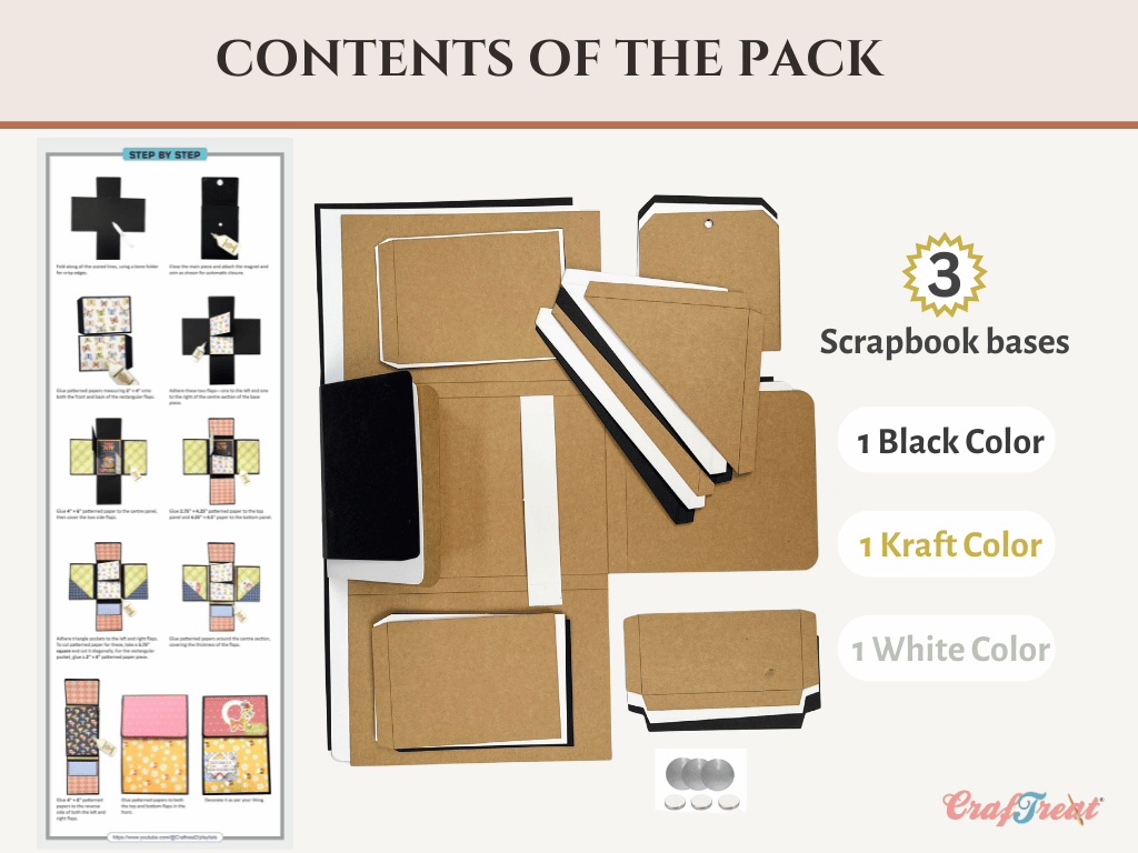 Craftreat Scrapbook Blank Quick Folio - Be Happy - Black, Kraft and White