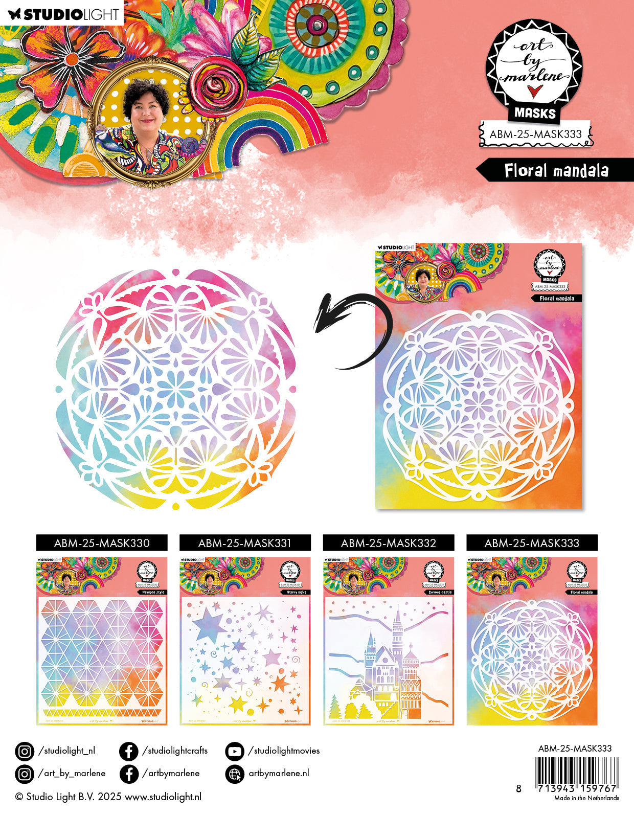 ABM Mask Floral Mandala Art by Marlene 1 Pieces