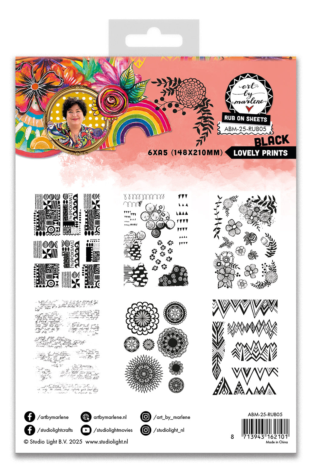 ABM Rub-Ons Lovely Prints, Black Art By Marlene 6 Sheets
