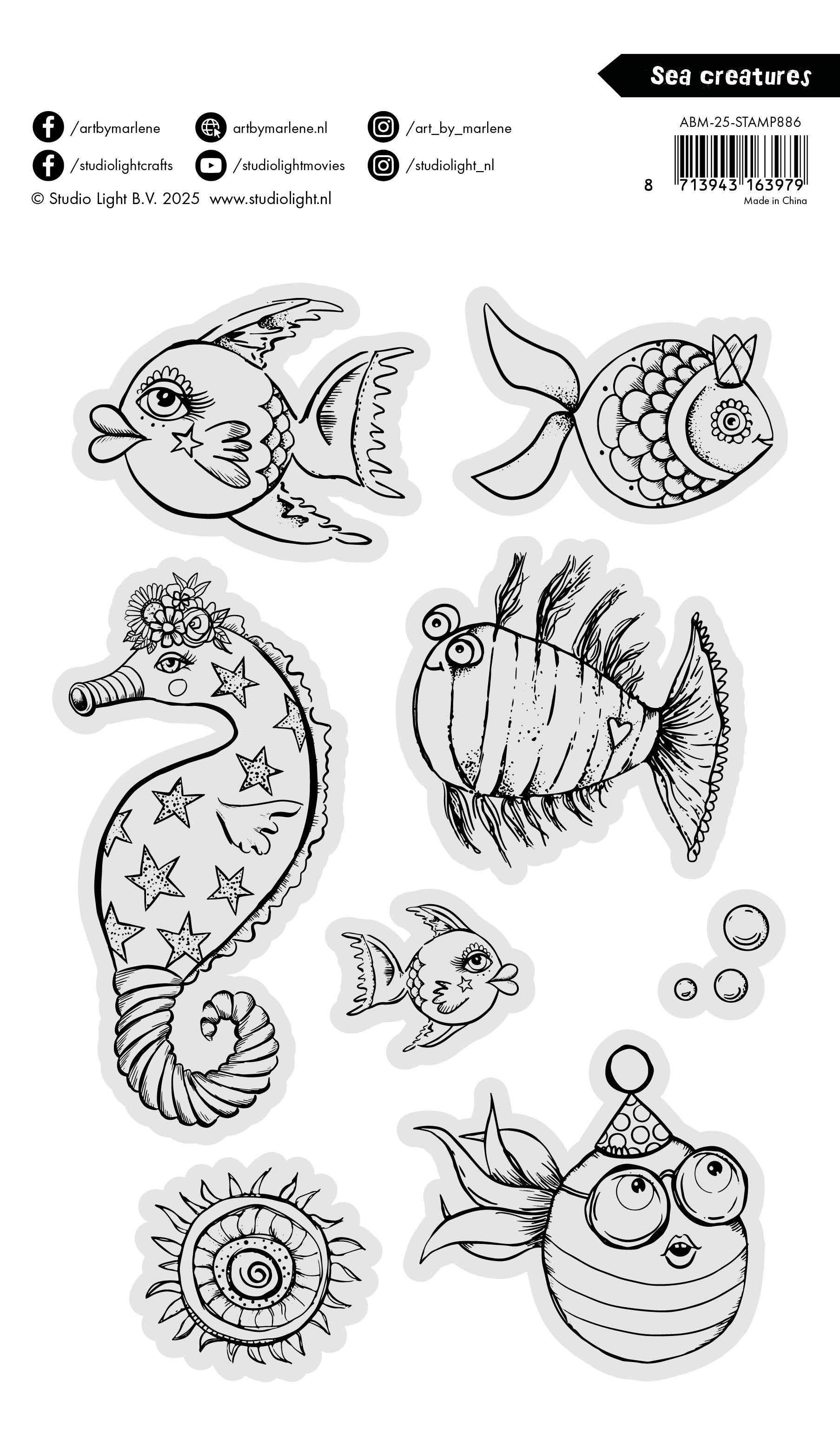 ABM Clear Stamp Sea creatures Art By Marlene 148x210x3mm 8 Pieces