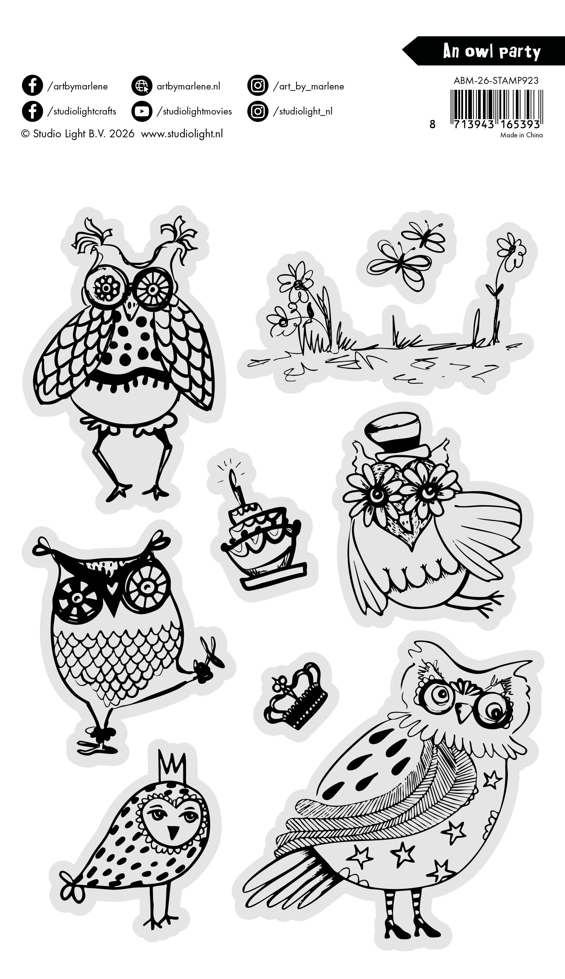 ABM Clear Stamp An Owl Party Art by Marlene 8 Pieces