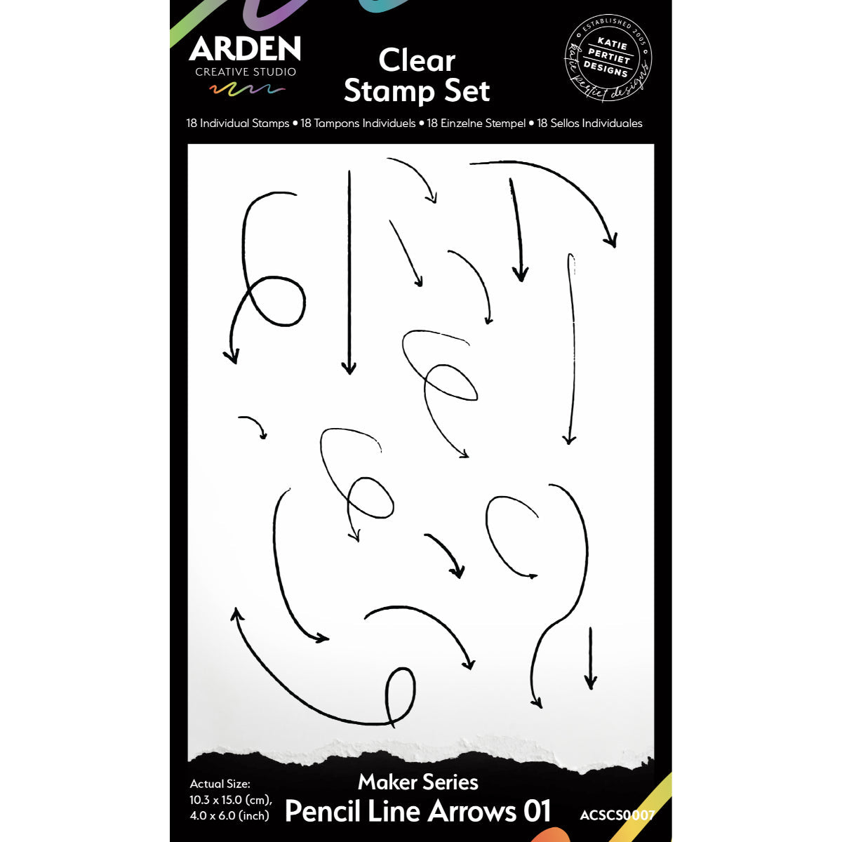 Arden Creative Studio Maker Series Pencil Line Arrows 01 4 in x 6 in Clear Stamp Set