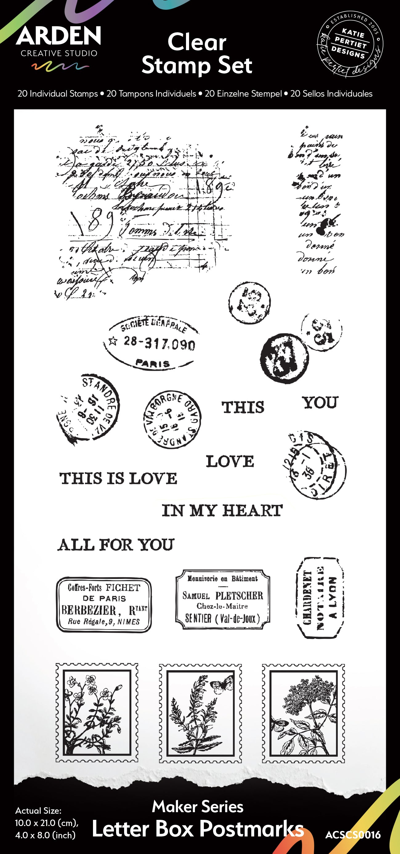 Arden Creative Studio Maker Series Letter Box Postmarks 4in x 8in Clear Stamp Set