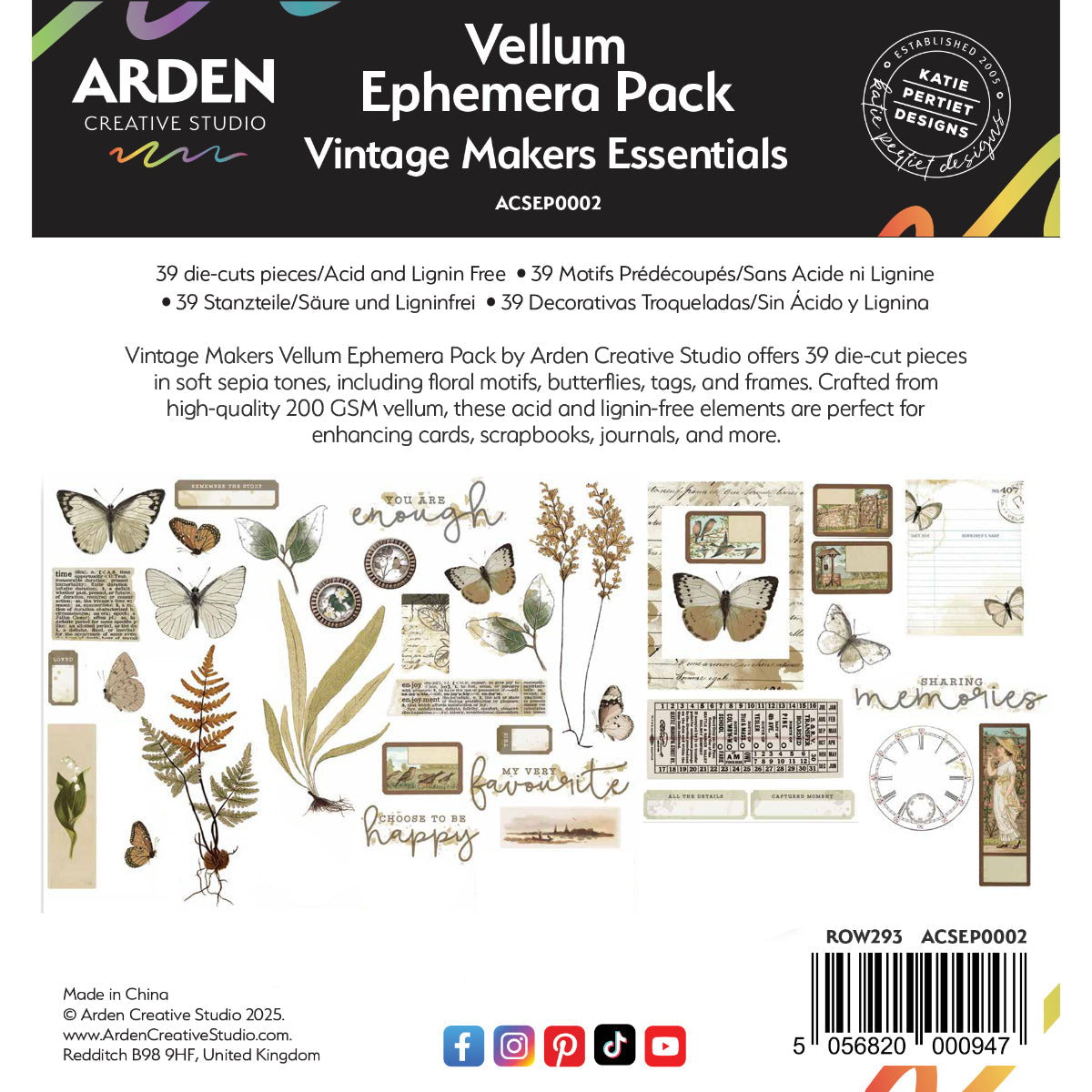 Arden Creative Studio Vintage Makers Vellum Ephemera Pack