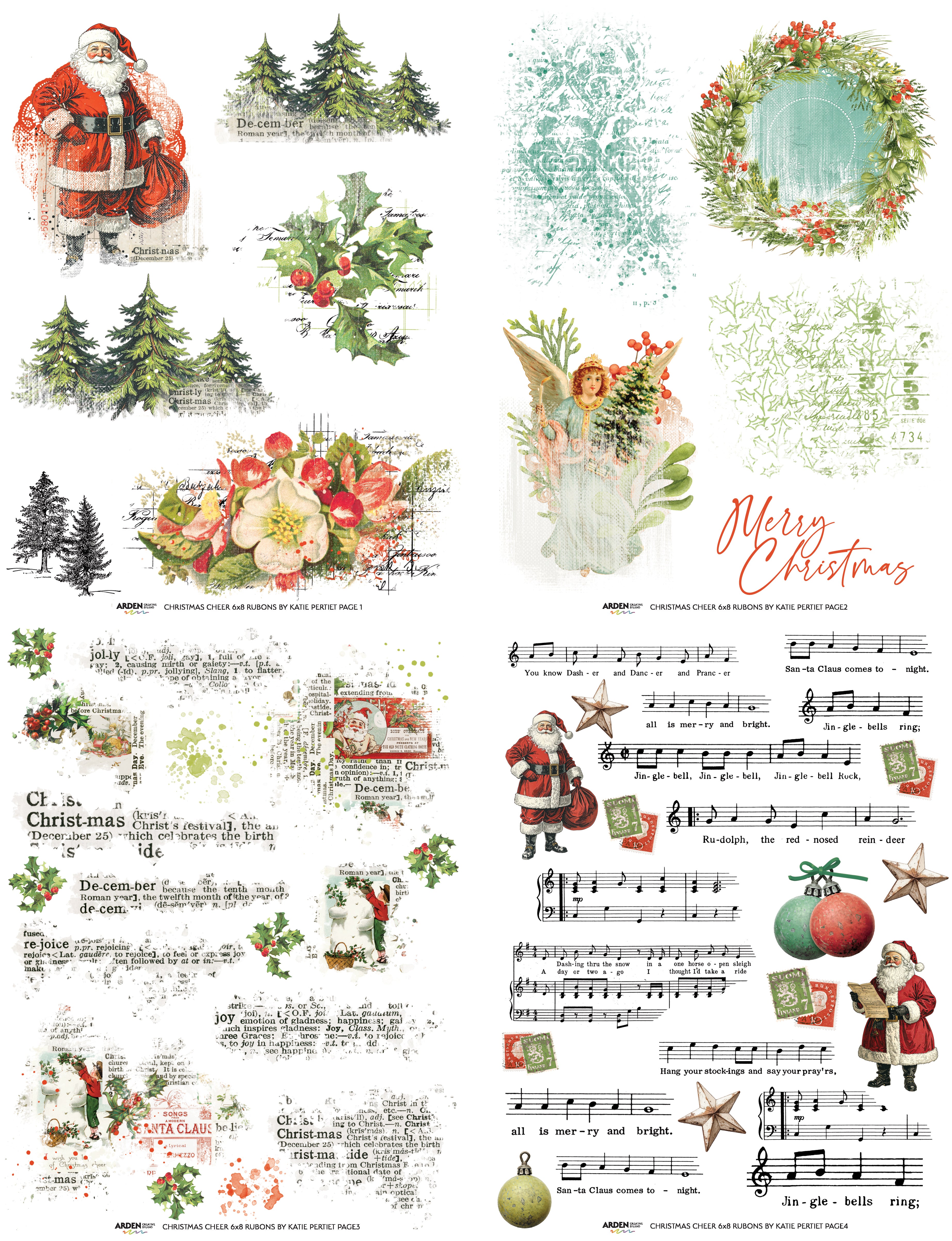 Arden Creative Studio Christmas Cheer 6in x 8in Rub-On Transfer Set