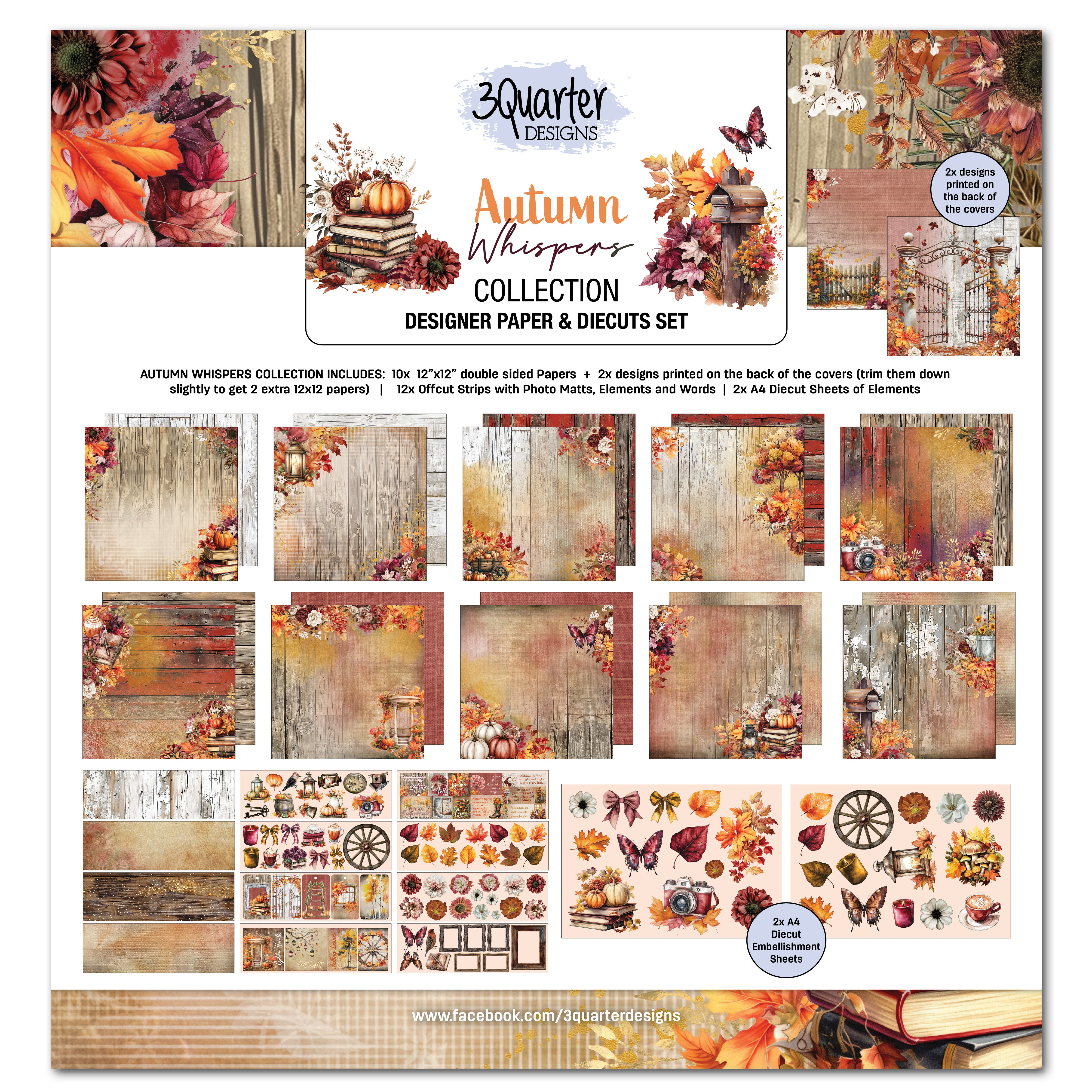 3Quarter Designs Autumn Whispers 12x12 Design Paper & Diecuts Set