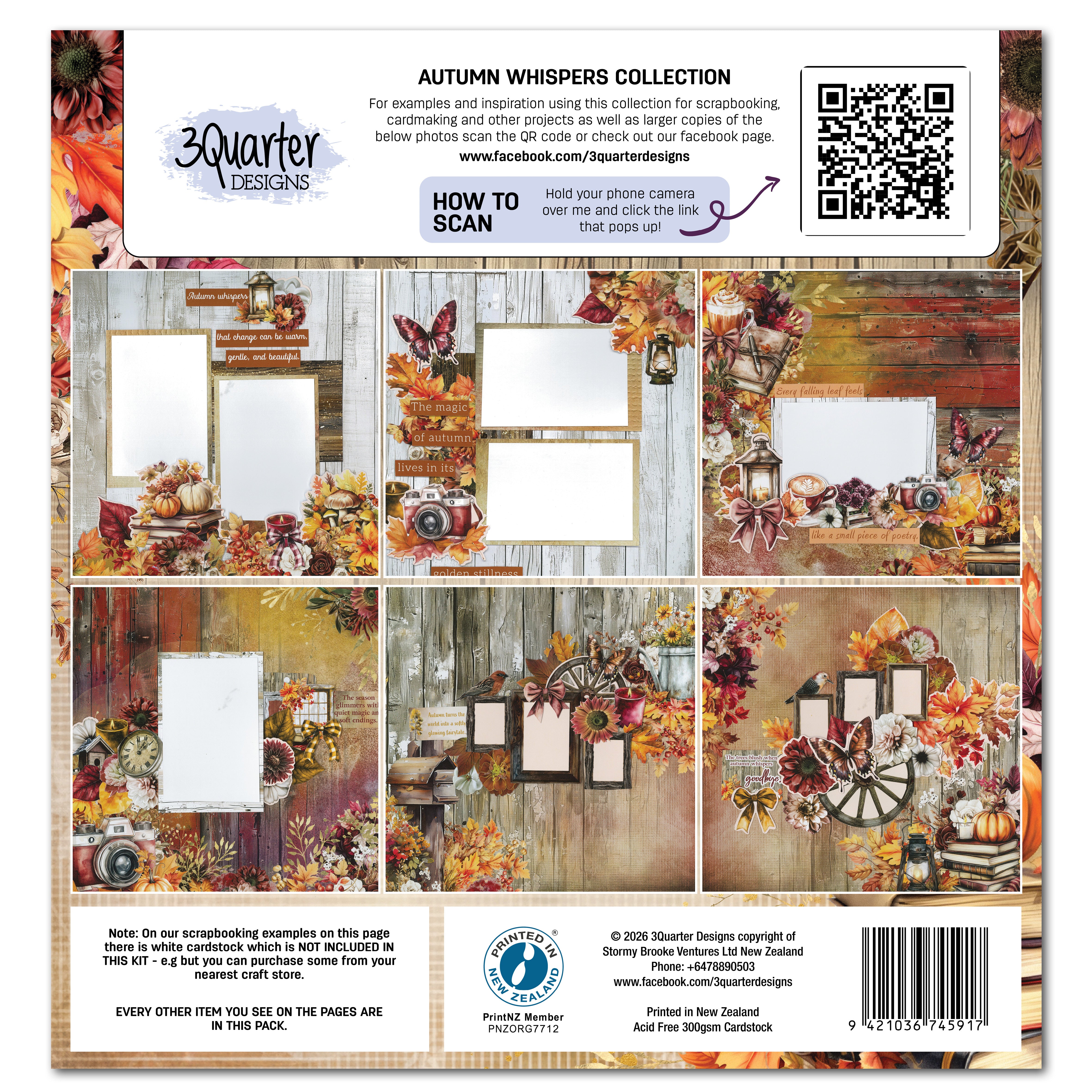 3Quarter Designs Autumn Whispers 12x12 Design Paper & Diecuts Set