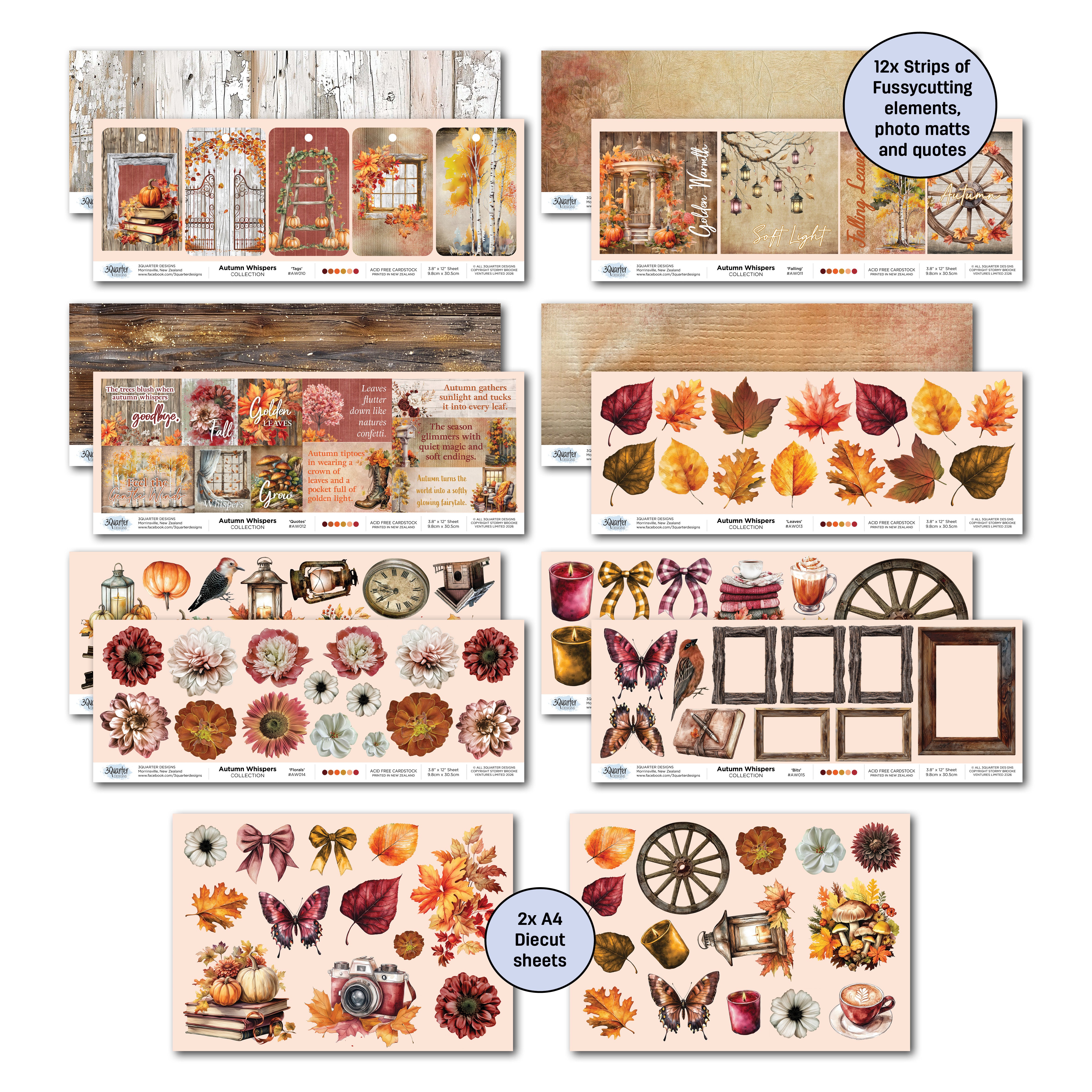 3Quarter Designs Autumn Whispers 12x12 Design Paper & Diecuts Set