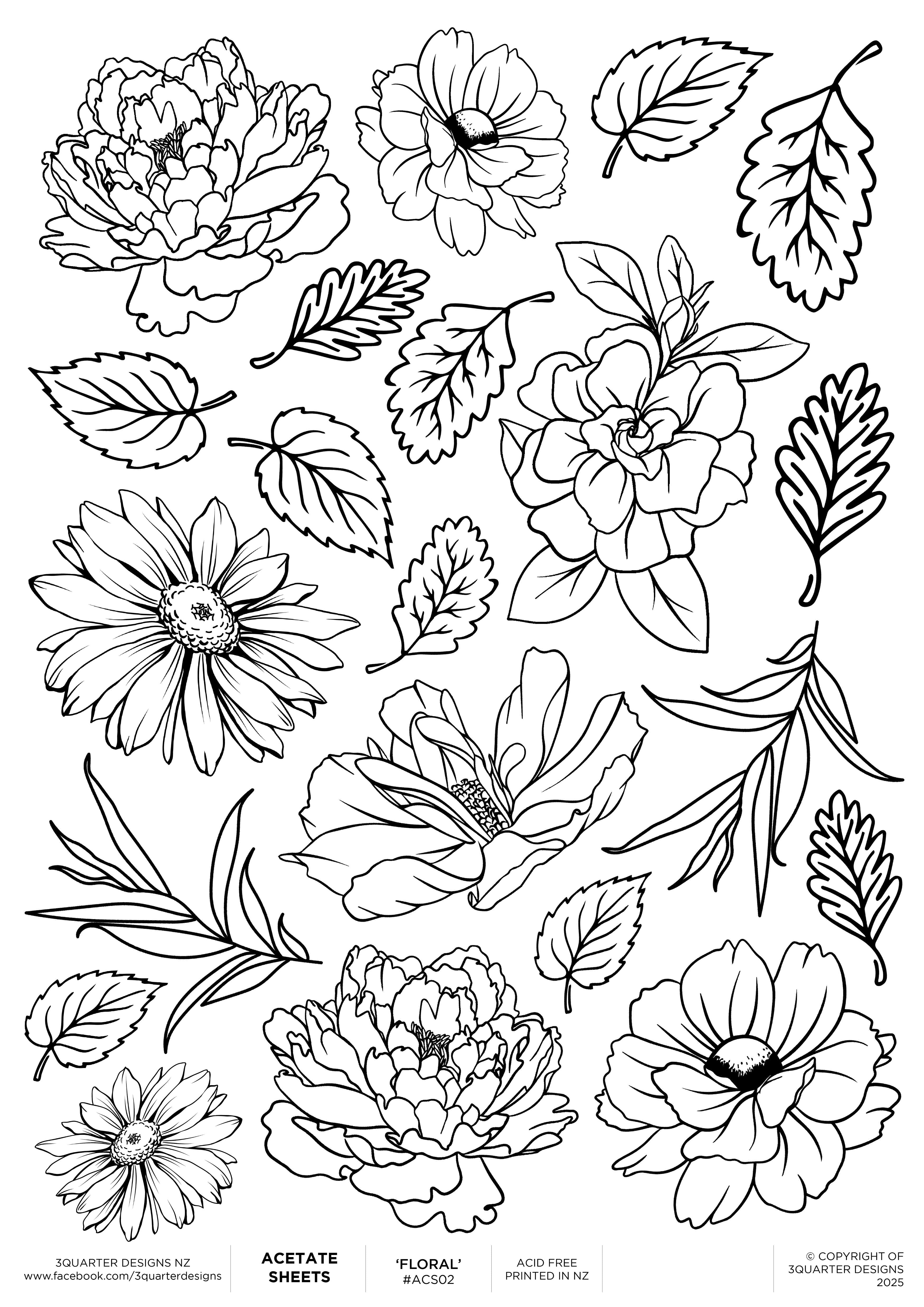 3Quarter Designs A4 Acetate - Floral