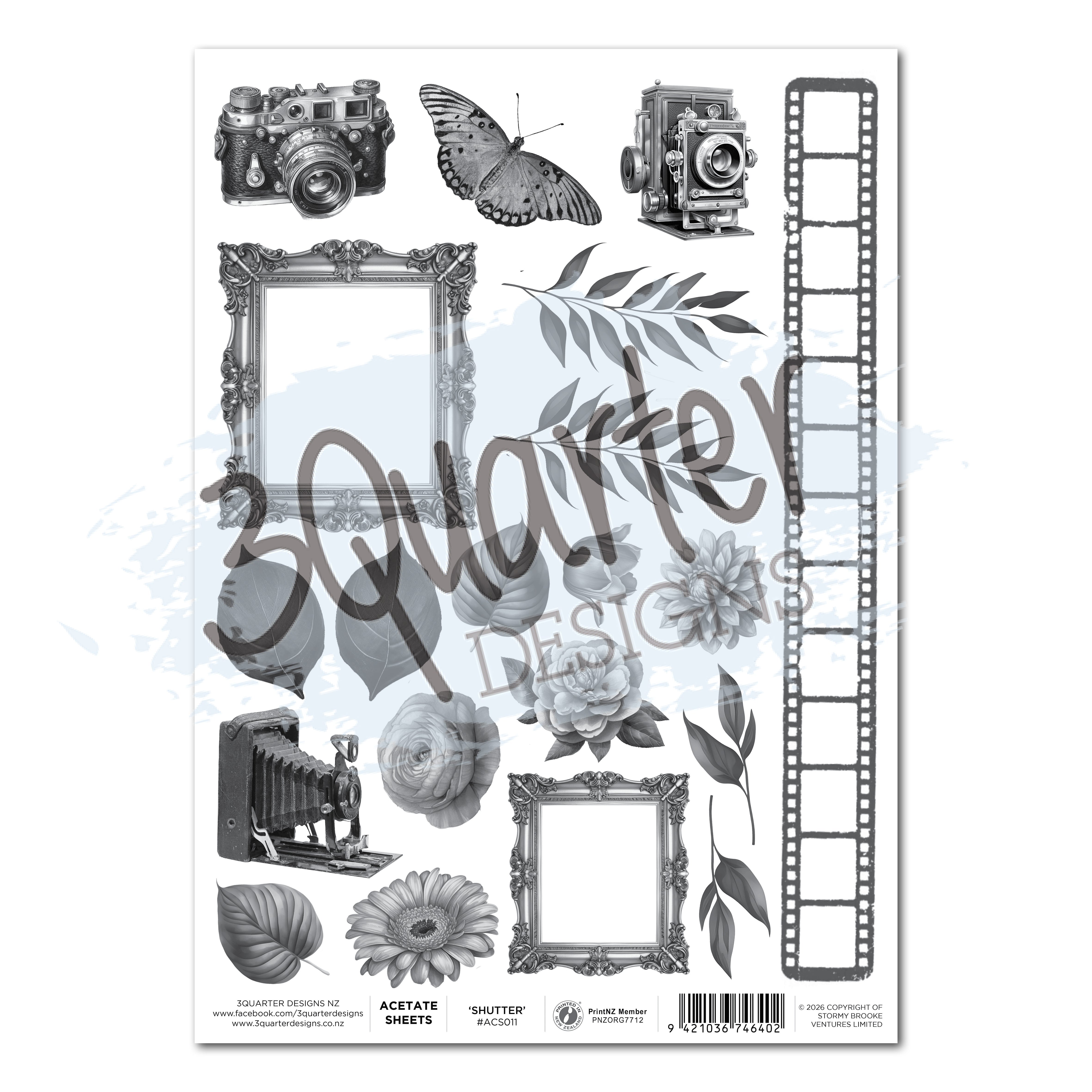 3Quarter Designs Shutter Glam - A4 Acetate - 3 Sheets