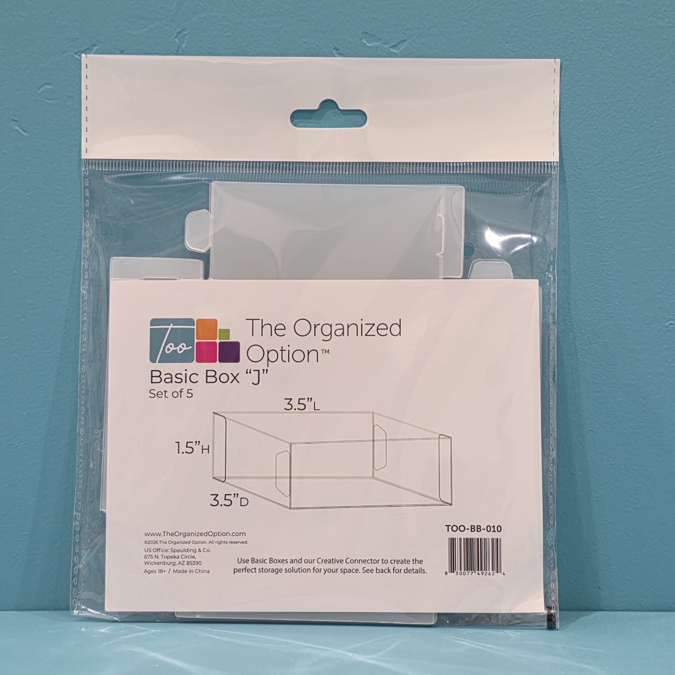 The Organized Option Basic Box "J" - 3.5" W x 3.5" L x 1.5" H - Set of 5