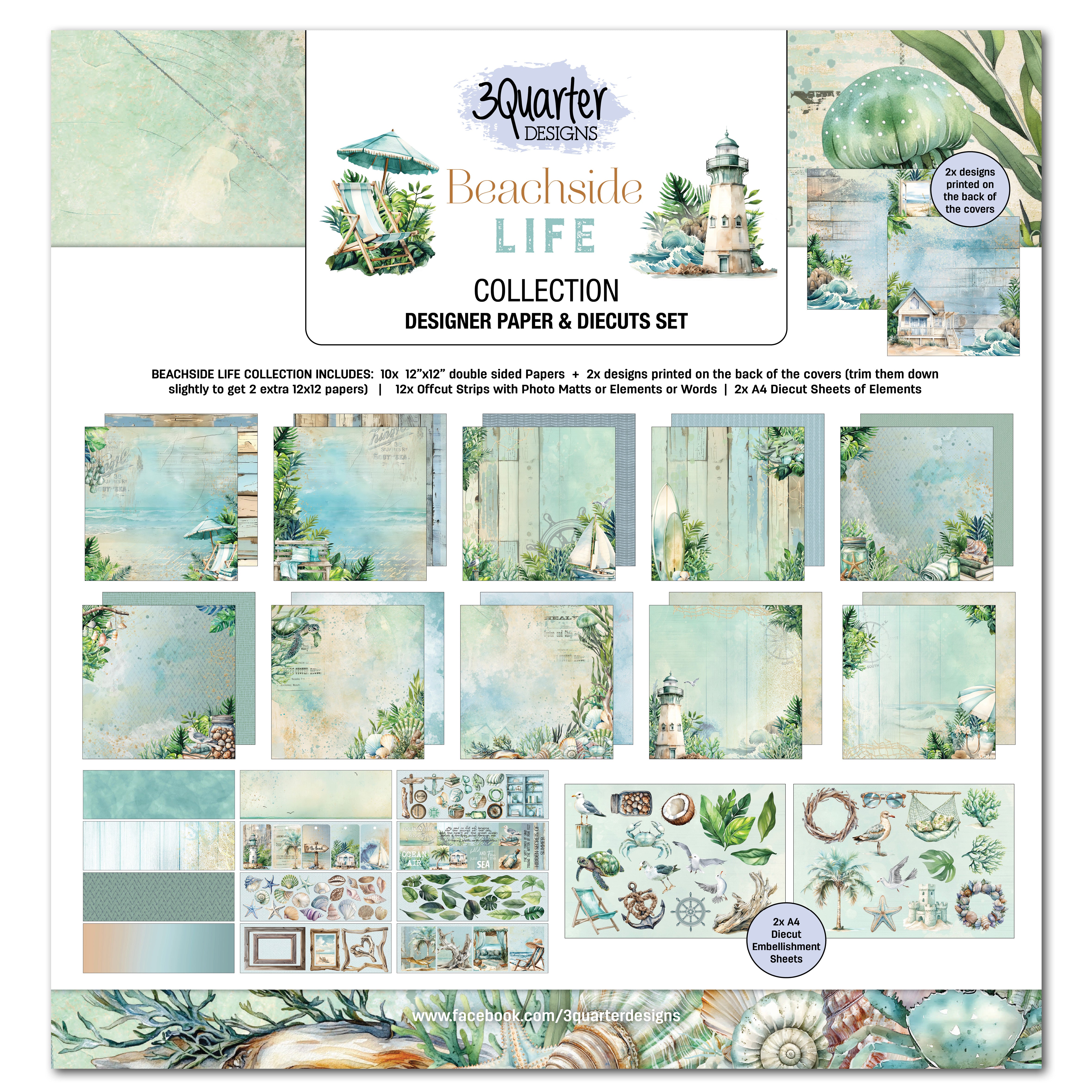 3Quarter Designs Beachside Life 12x12 Design Paper & Diecuts Set