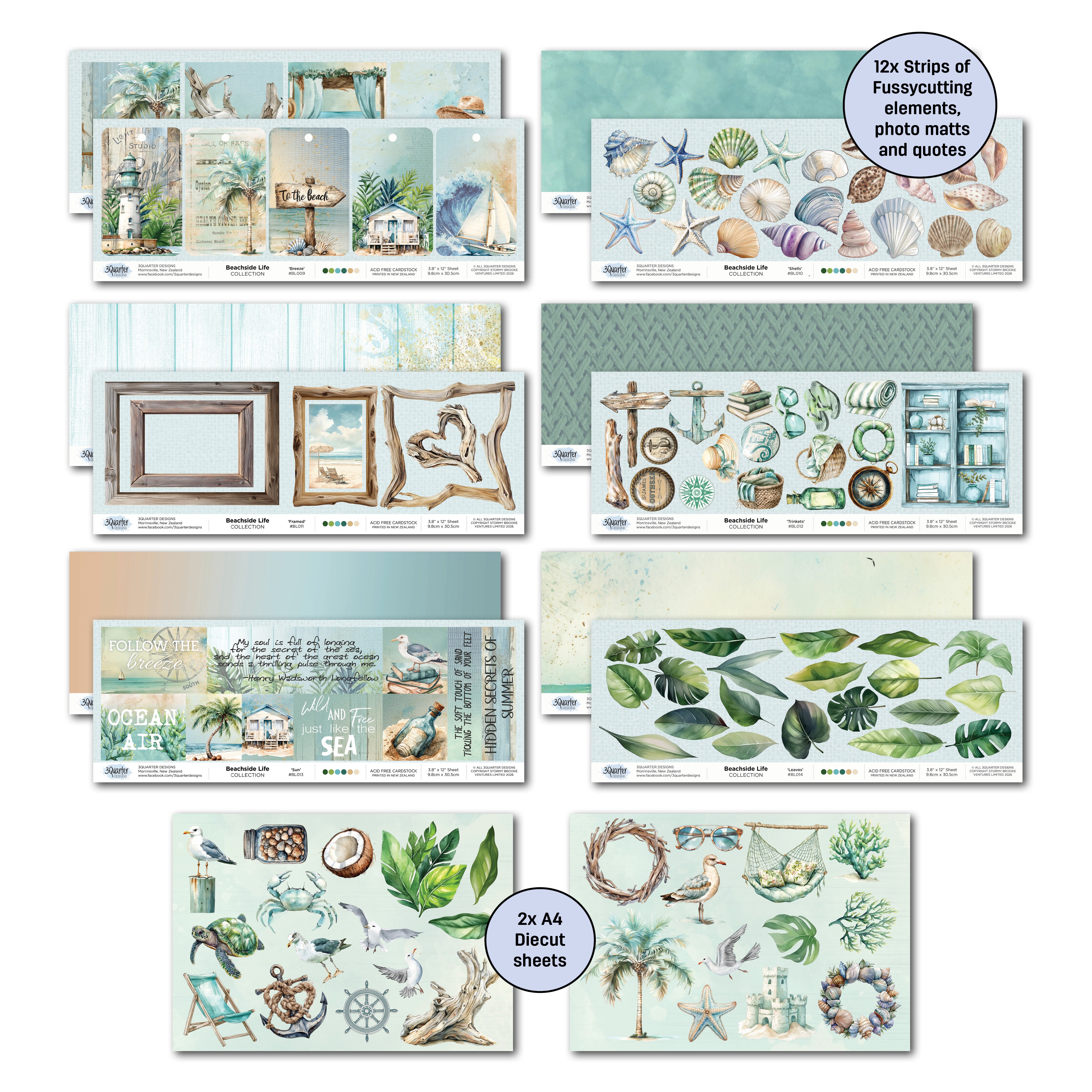 3Quarter Designs Beachside Life 12x12 Design Paper & Diecuts Set