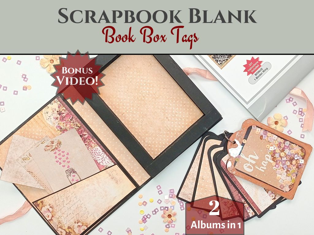 CrafTreat Scrapbook Blanks - Book Box Shaker Tag - Black & Kraft Color