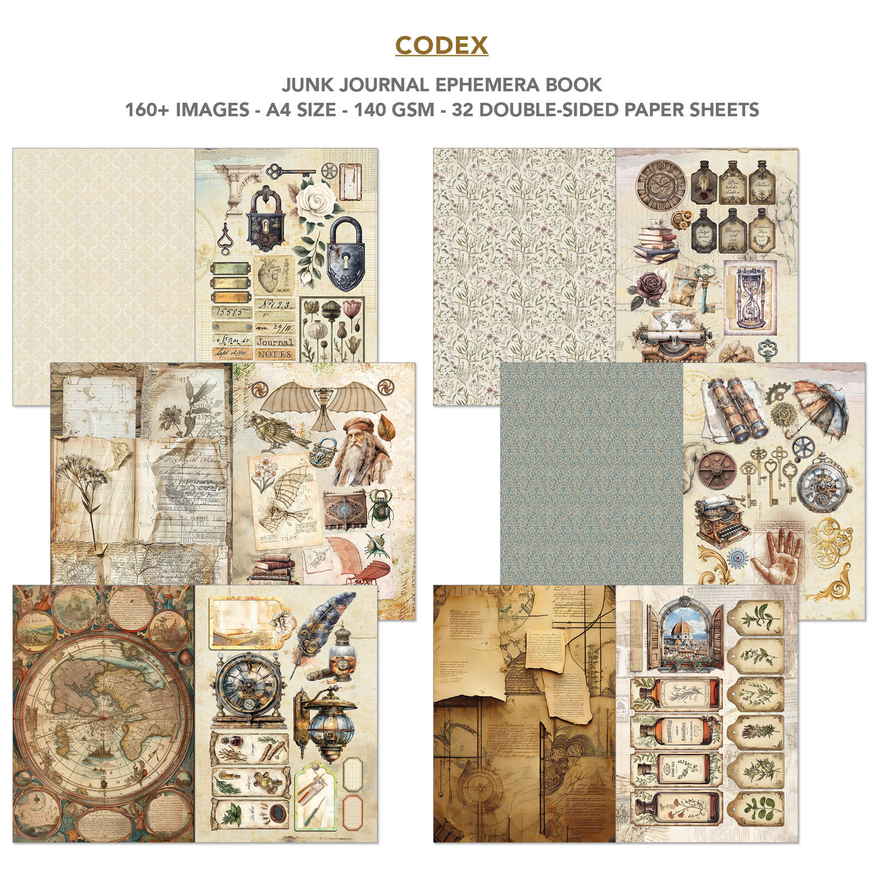 Codex Junk Journal & Ephemera Book A4 32/Pkg