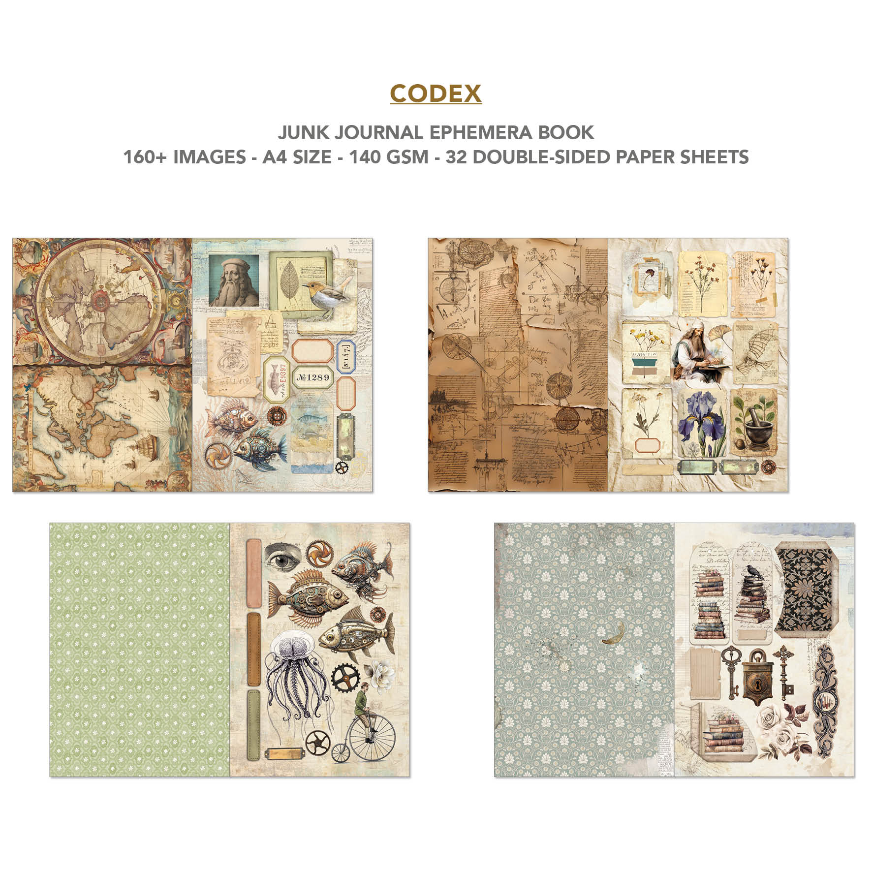 Codex Junk Journal & Ephemera Book A4 32/Pkg