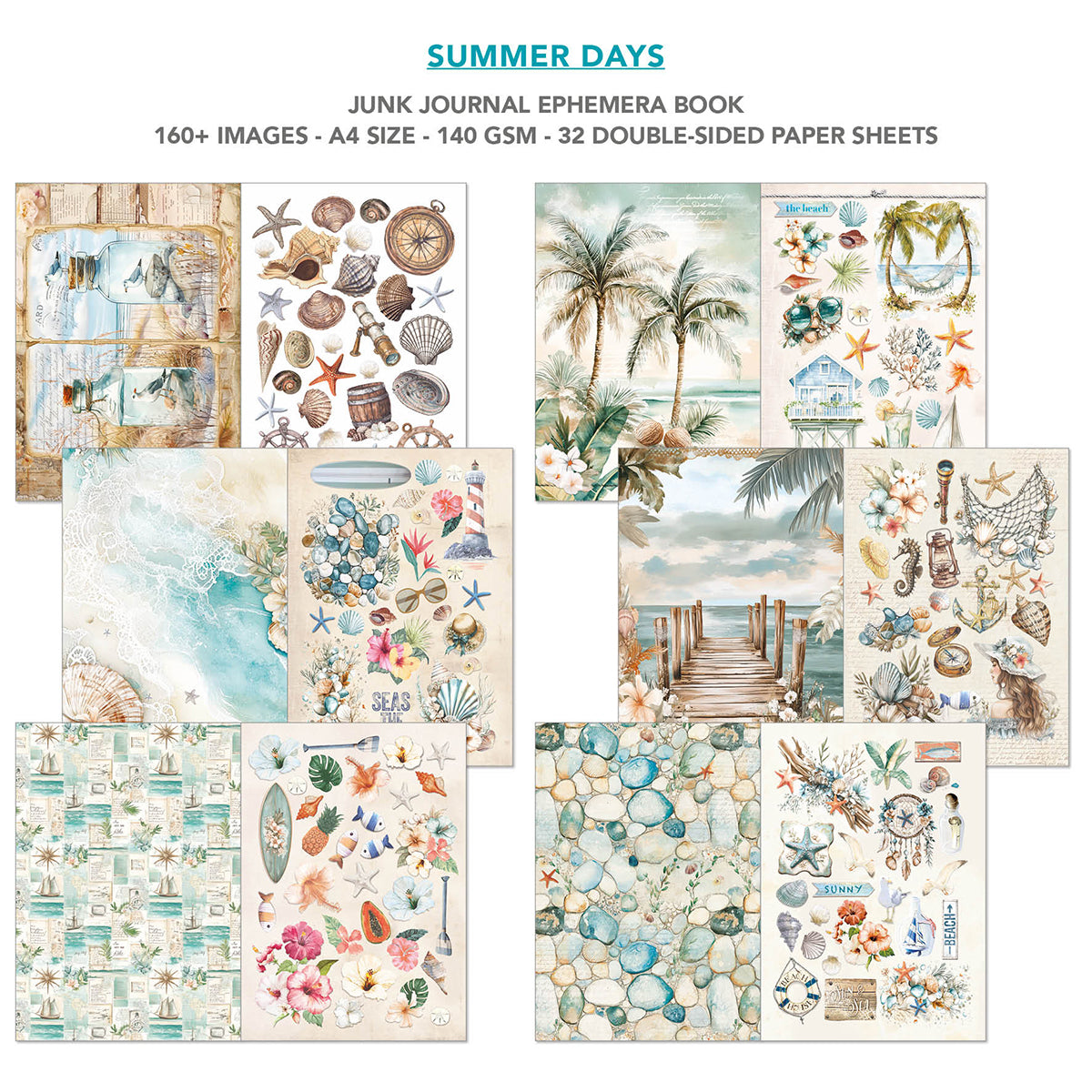 Summer Days Junk Journal & Ephemera Book A4 32/Pkg