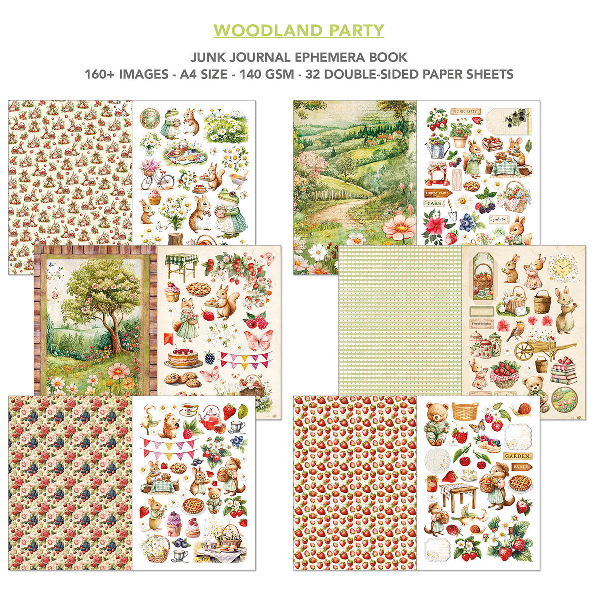 Woodland Party Junk Journal & Ephemera Book A4 32/Pkg
