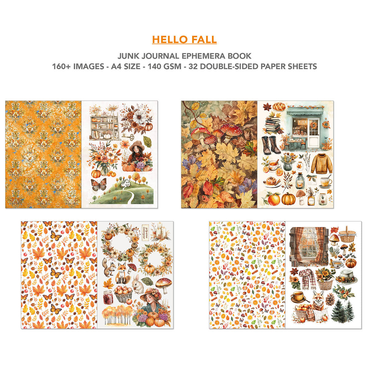 Hello Fall Junk Journal Ephemera Book A4 32/Pkg