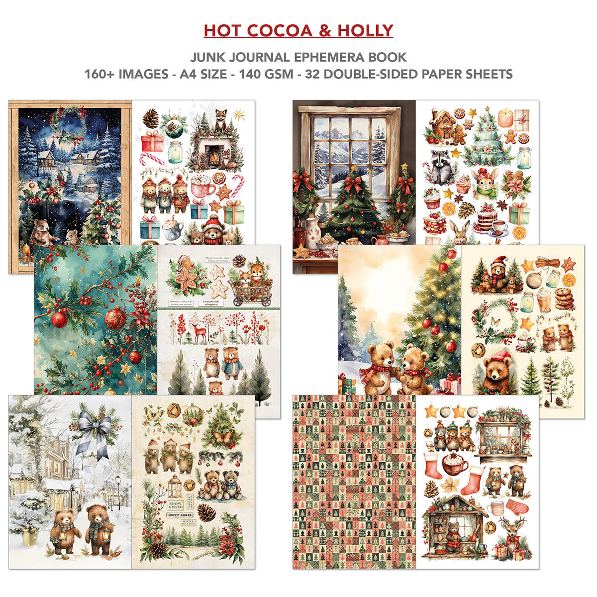 Hot Cocoa & Holly Junk Journal Ephemera Book A4 32/Pkg