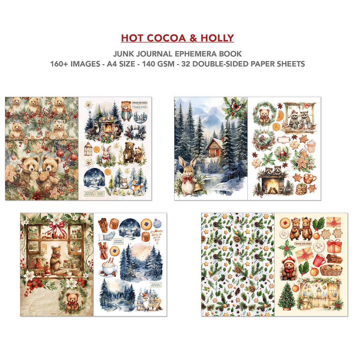 Hot Cocoa & Holly Junk Journal Ephemera Book A4 32/Pkg