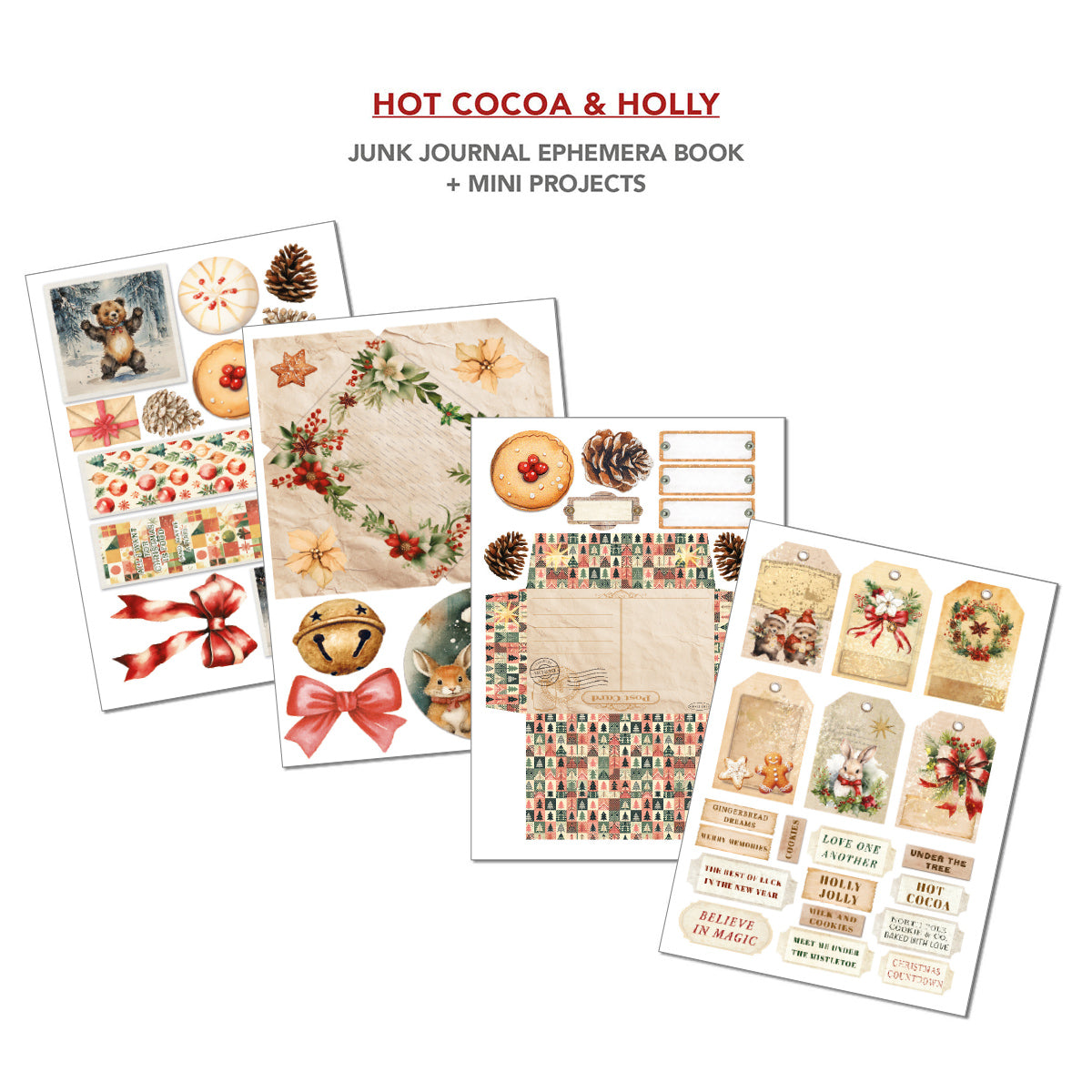 Hot Cocoa & Holly Junk Journal Ephemera Book A4 32/Pkg