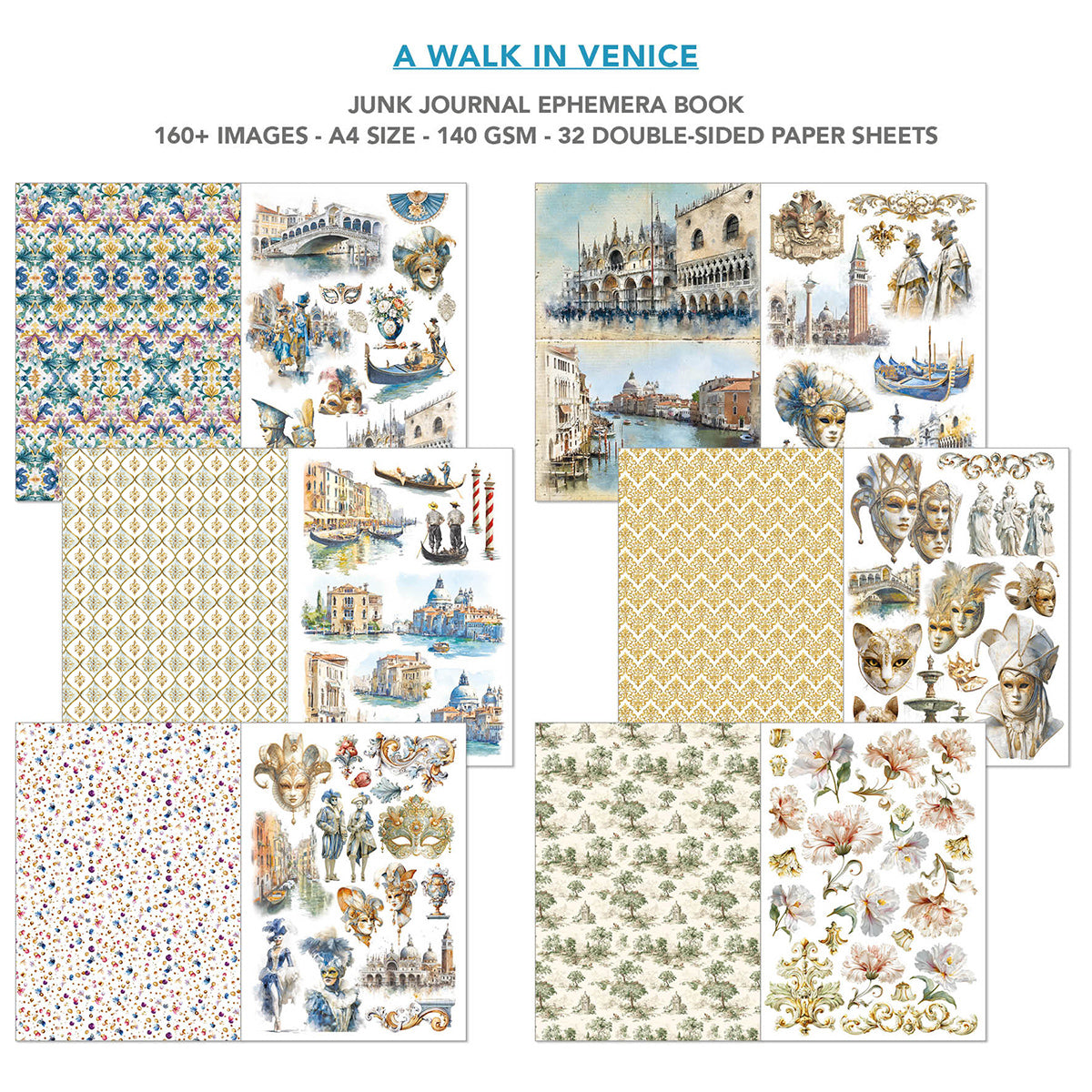 A Walk in Venice Junk Journal & Ephemera Book A4 32/Pkg
