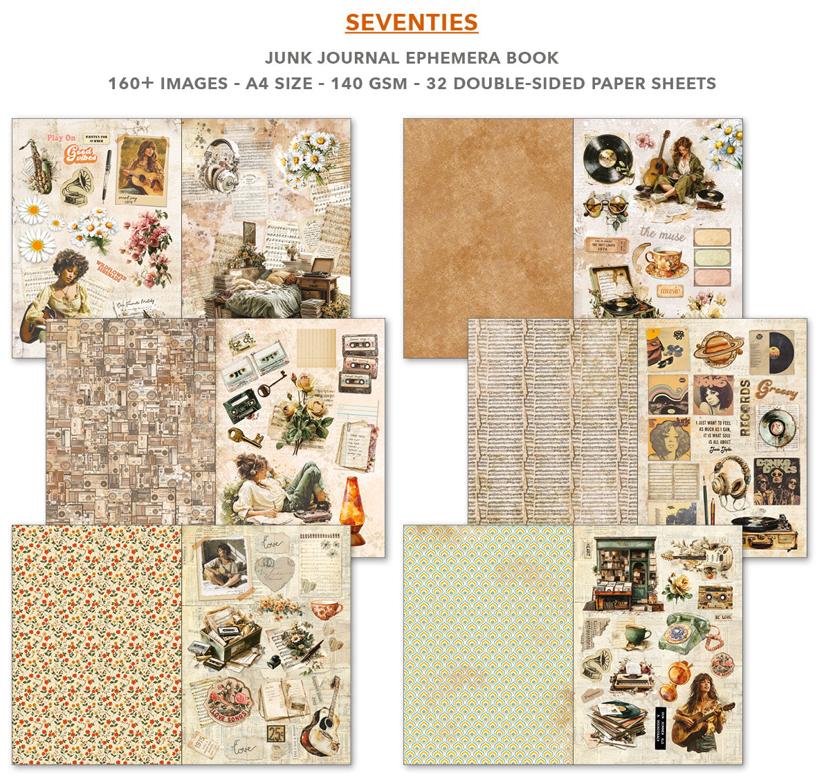 Seventies Junk Journal & Ephemera Book A4 32/Pkg