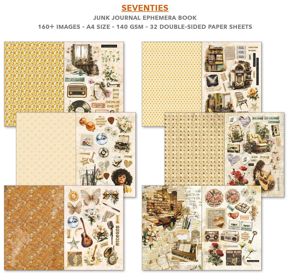 Seventies Junk Journal & Ephemera Book A4 32/Pkg