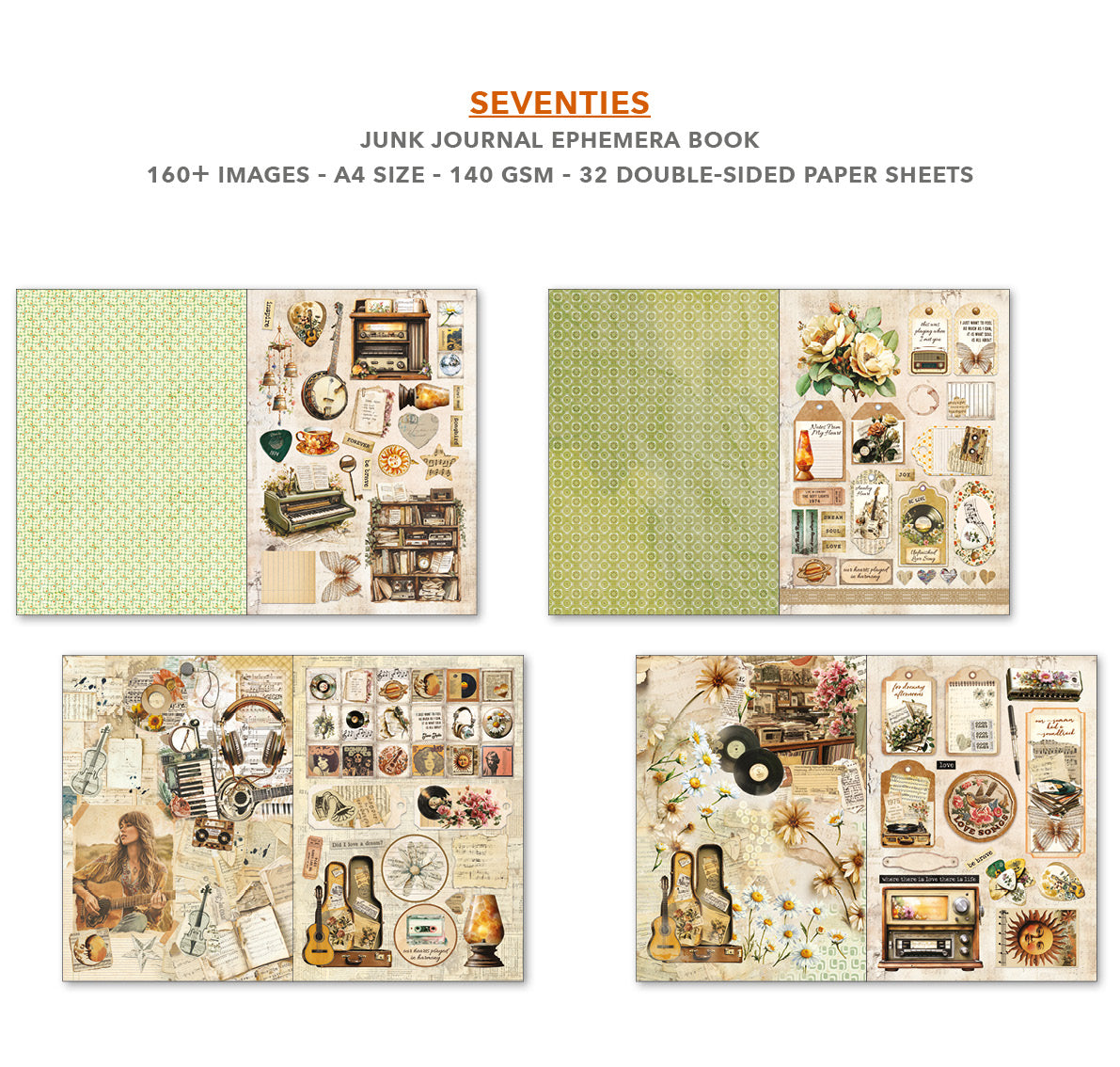 Seventies Junk Journal & Ephemera Book A4 32/Pkg