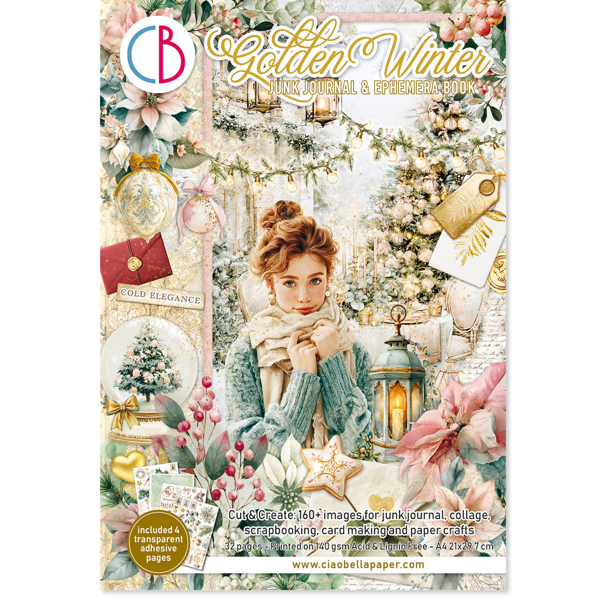 Golden Winter Junk Journal & Ephemera Book A4 32/Pkg