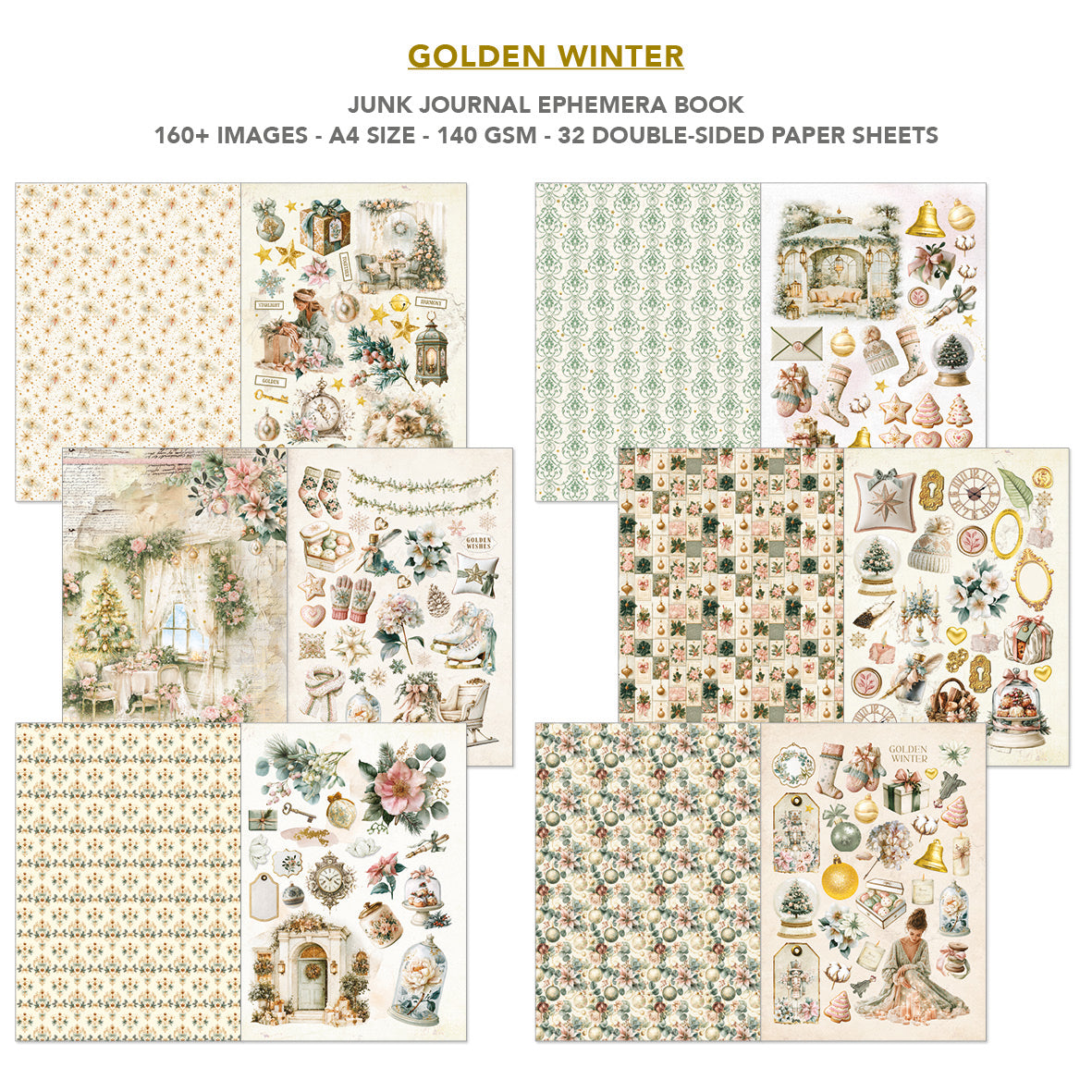 Golden Winter Junk Journal & Ephemera Book A4 32/Pkg
