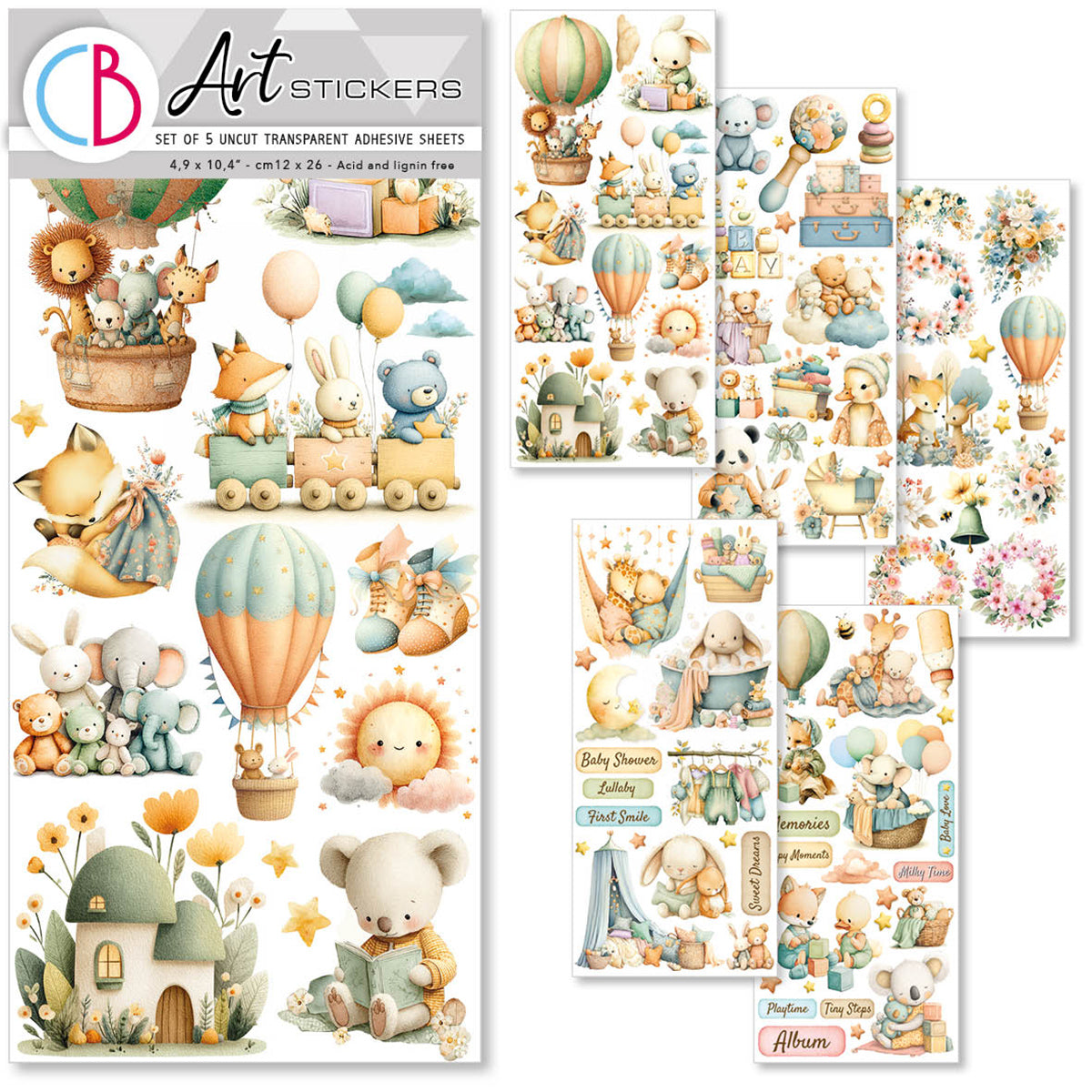 Art Stickers Lunibloom Transparent Adhesive Sheets 5/Pkg