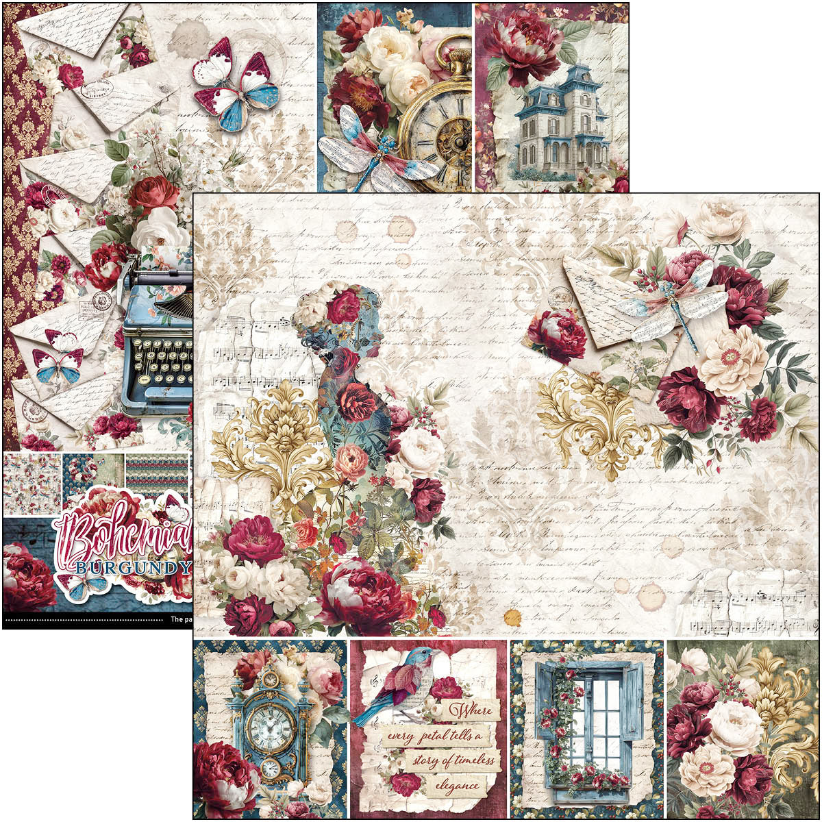 Bohemian Burgundy Paper Pad 12"x12" 12/Pkg