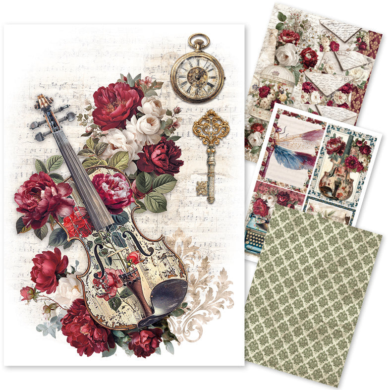 Rice Paper A4 MIXED 4/Pkg Bohemian Burgundy